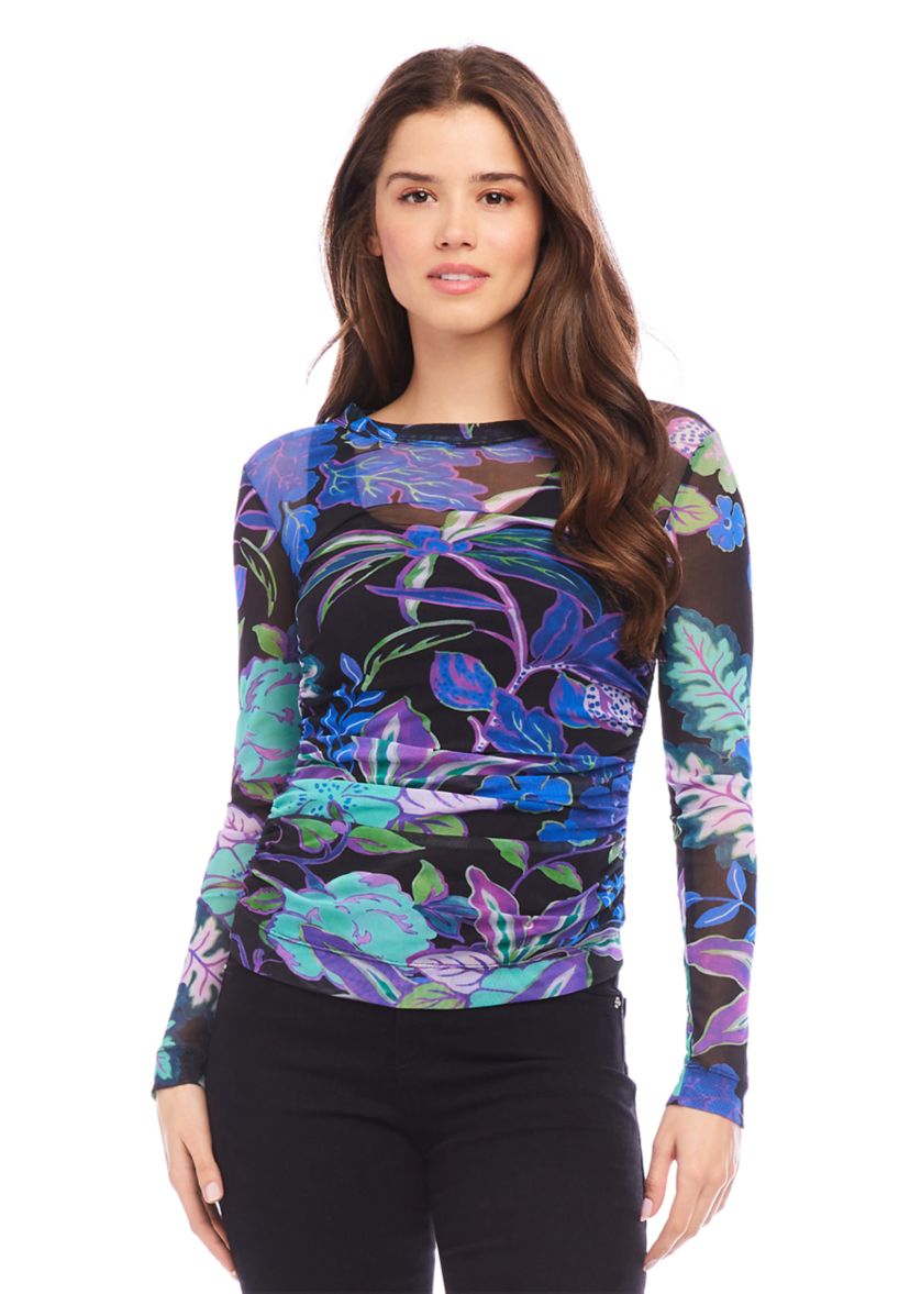 Womens Side Shirred Mesh Top
