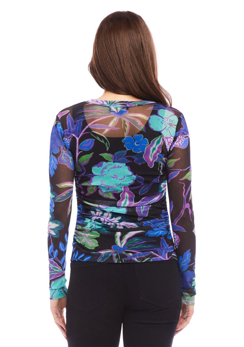 Womens Side Shirred Mesh Top