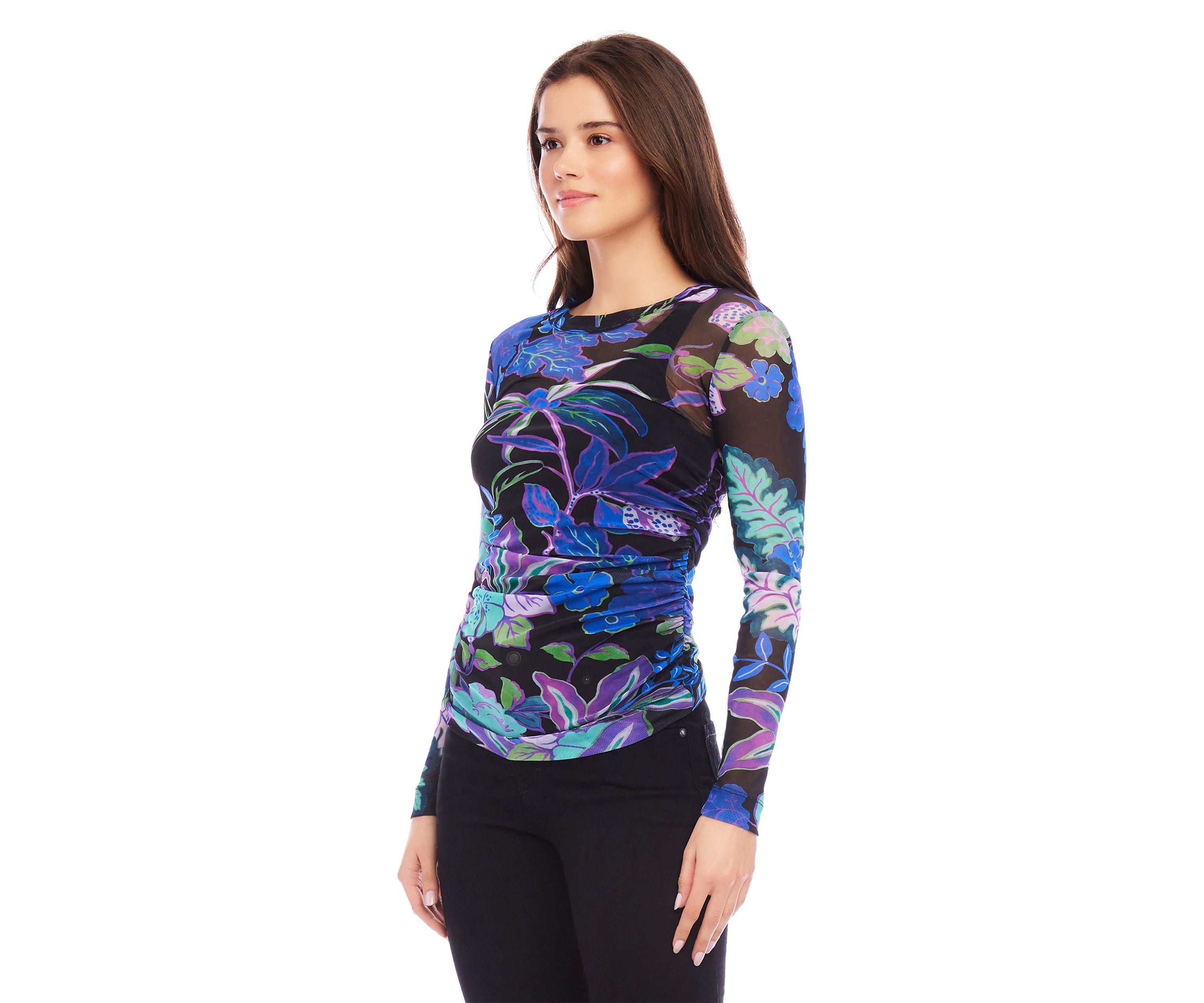 Womens Side Shirred Mesh Top
