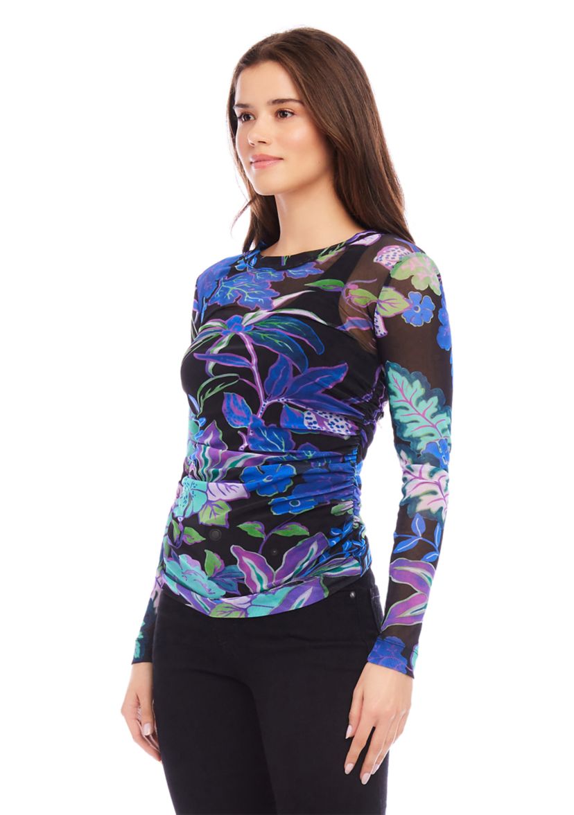 Womens Side Shirred Mesh Top