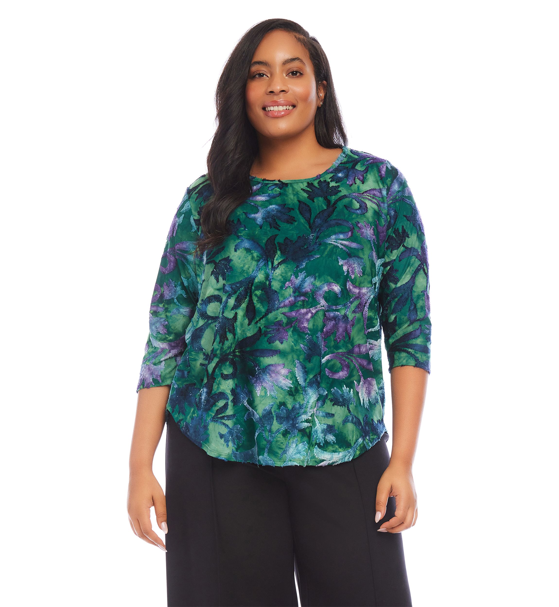 Womens 3/4 Sleeve Shirttail Top