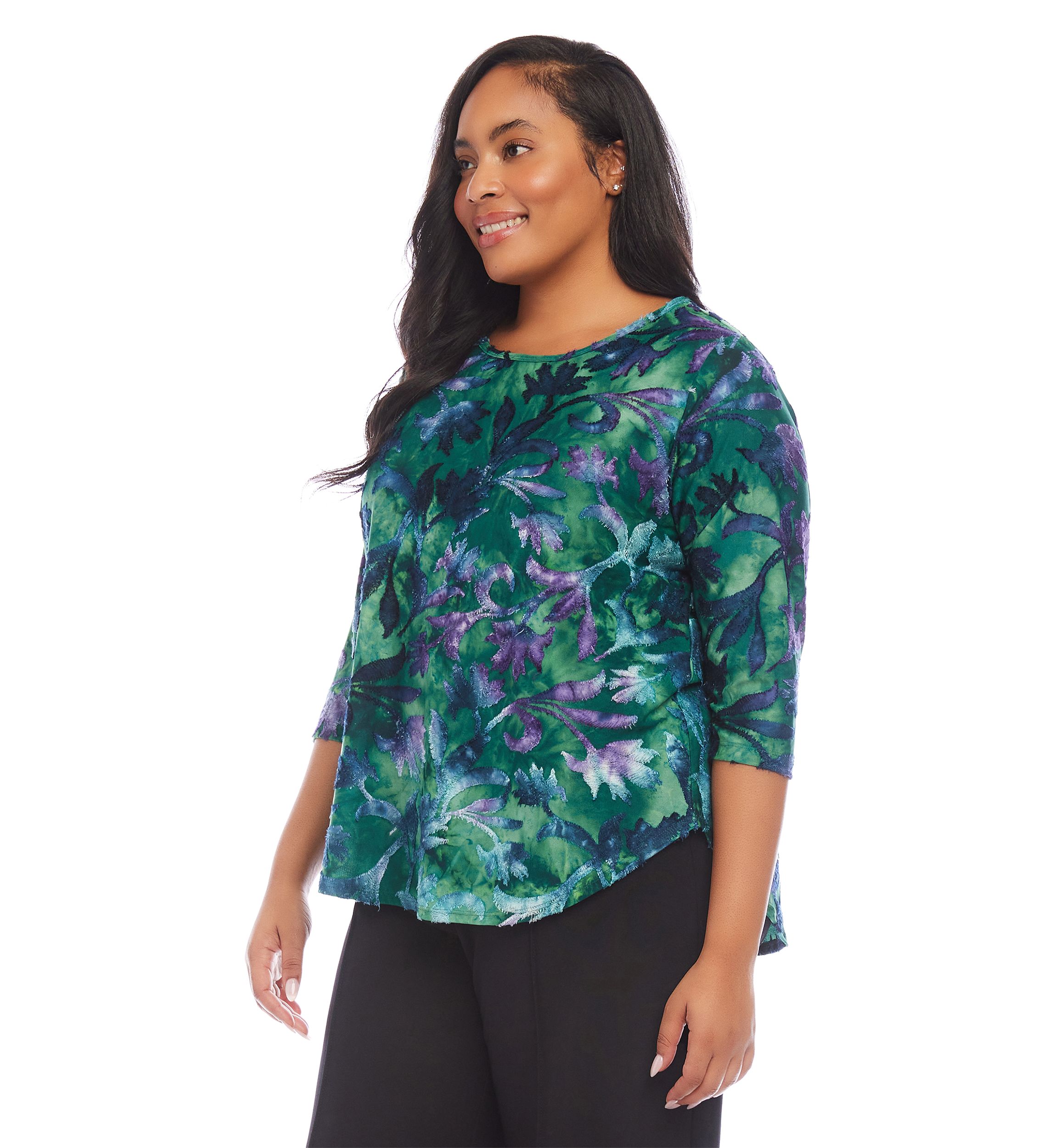 Womens 3/4 Sleeve Shirttail Top
