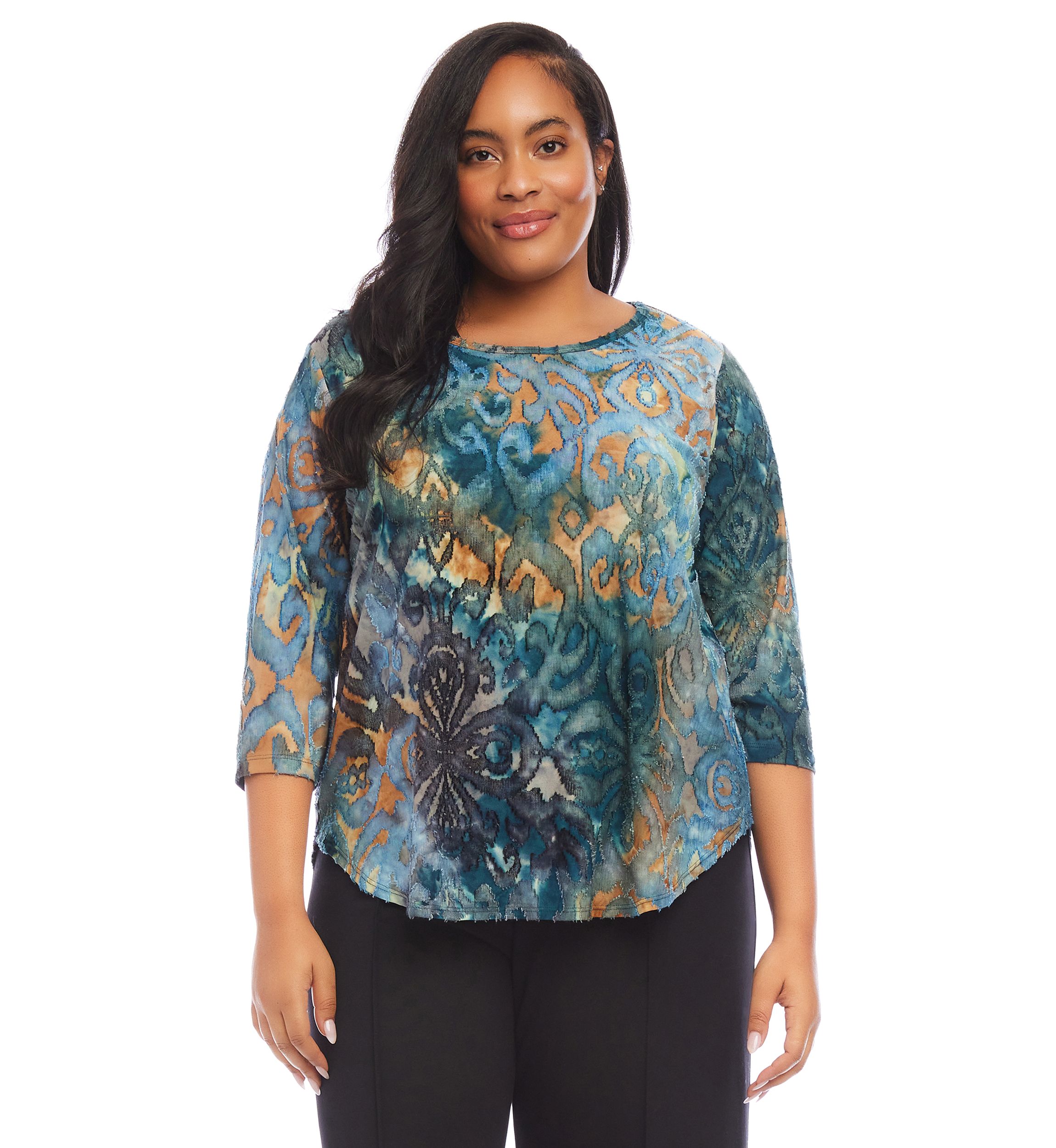 Plus Size 3/4 Sleeve Shirttail Top