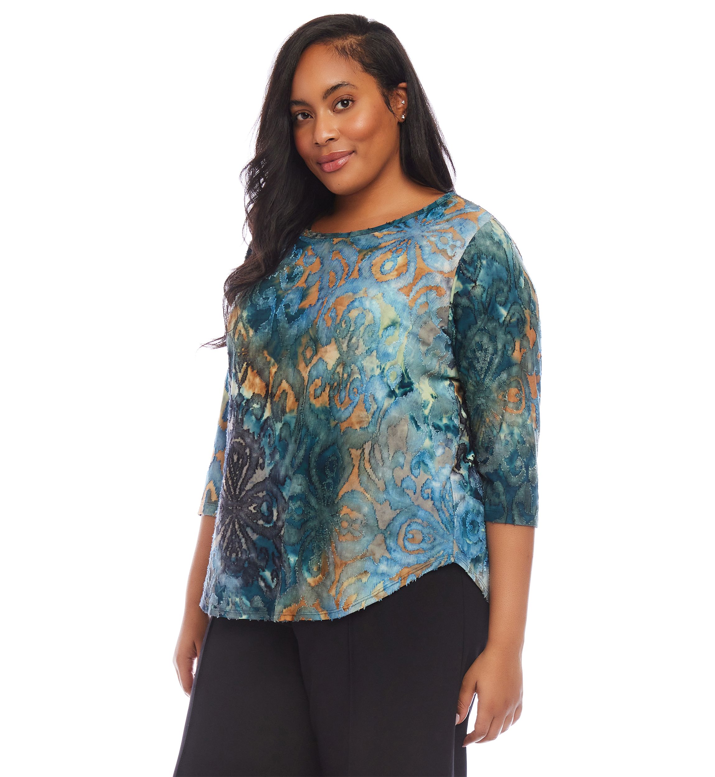 Plus Size 3/4 Sleeve Shirttail Top