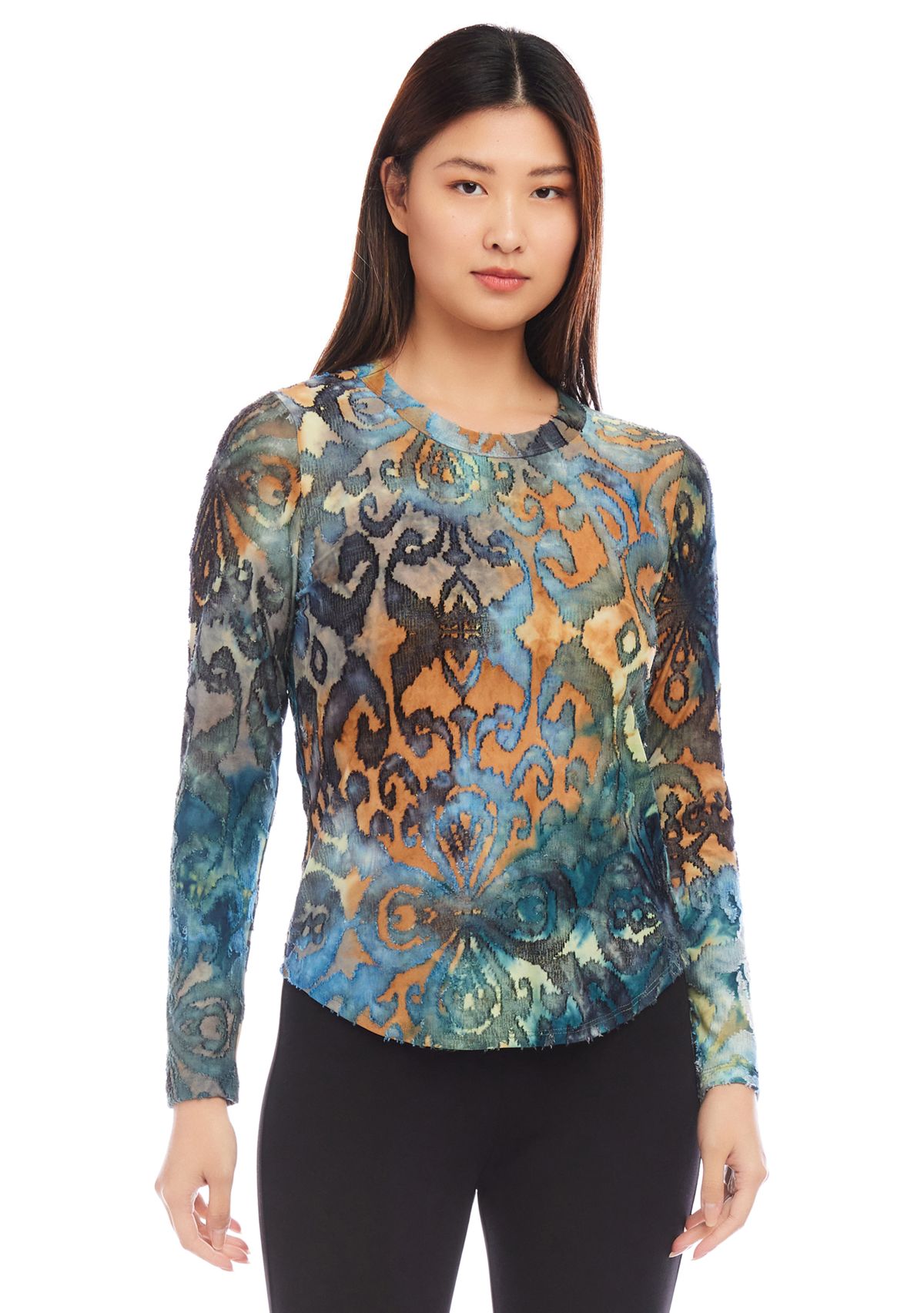 Womens Long Sleeve Burnout Top