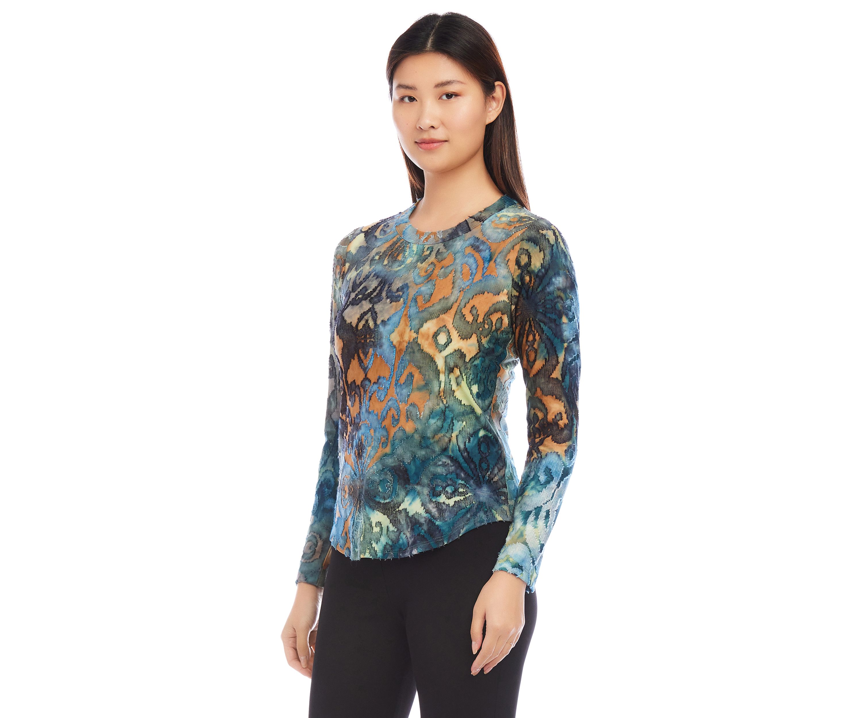 Womens Long Sleeve Burnout Top