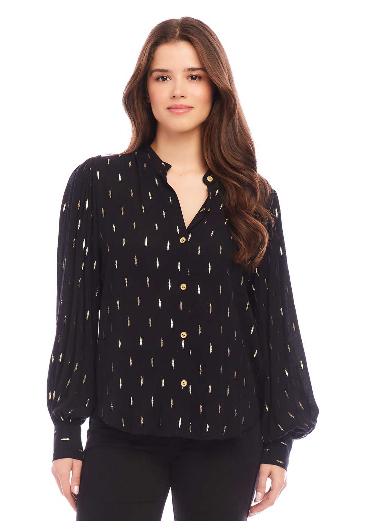 Womens Metallic Shirred Sleeve Metallic Top