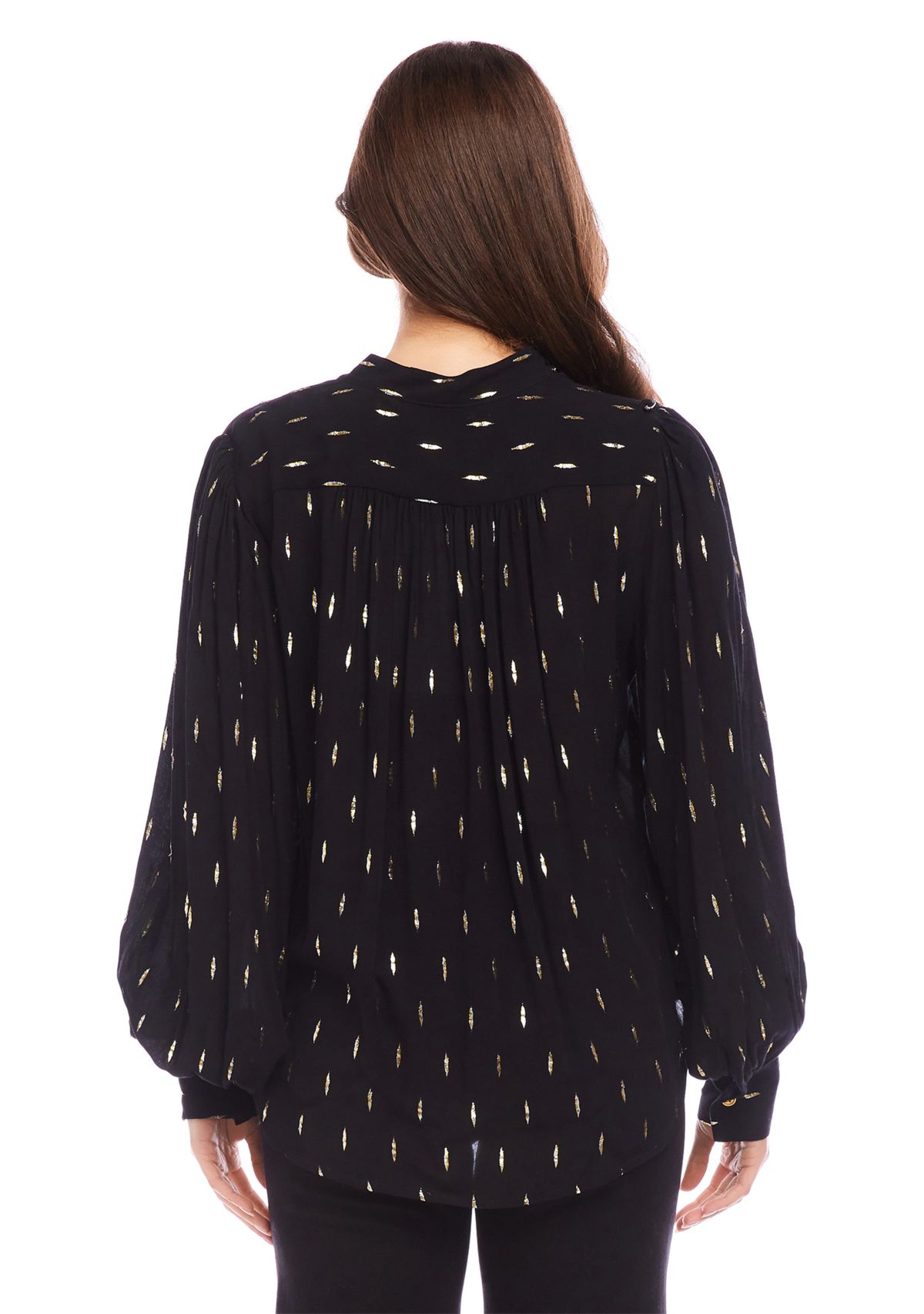 Womens Metallic Shirred Sleeve Metallic Top