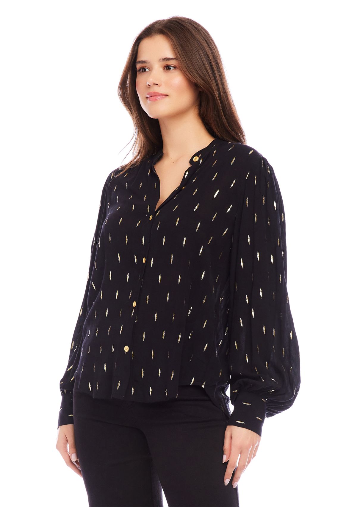 Womens Metallic Shirred Sleeve Metallic Top