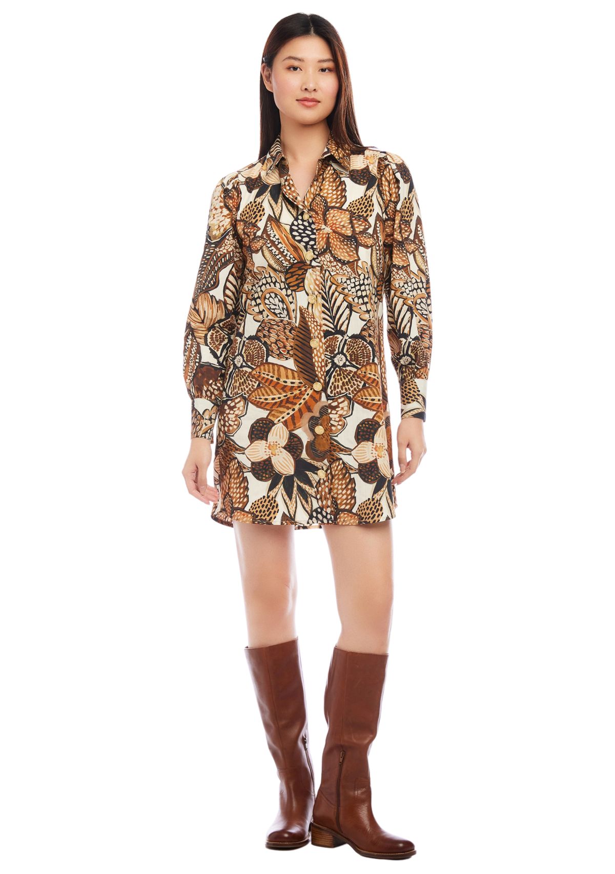 Womens Blouson Sleeve Shirtdress