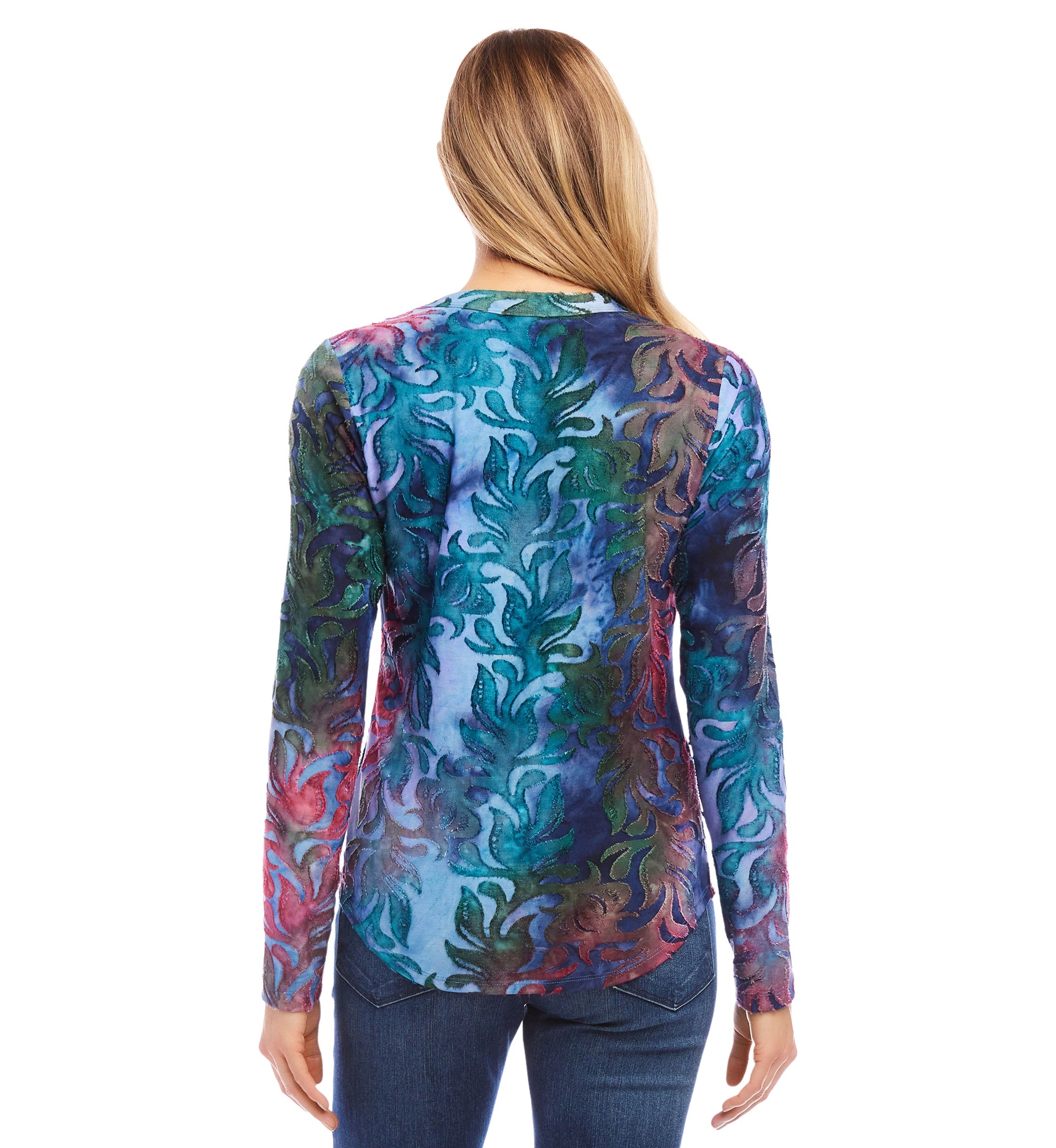Petite Size Long Sleeve Burnout Top