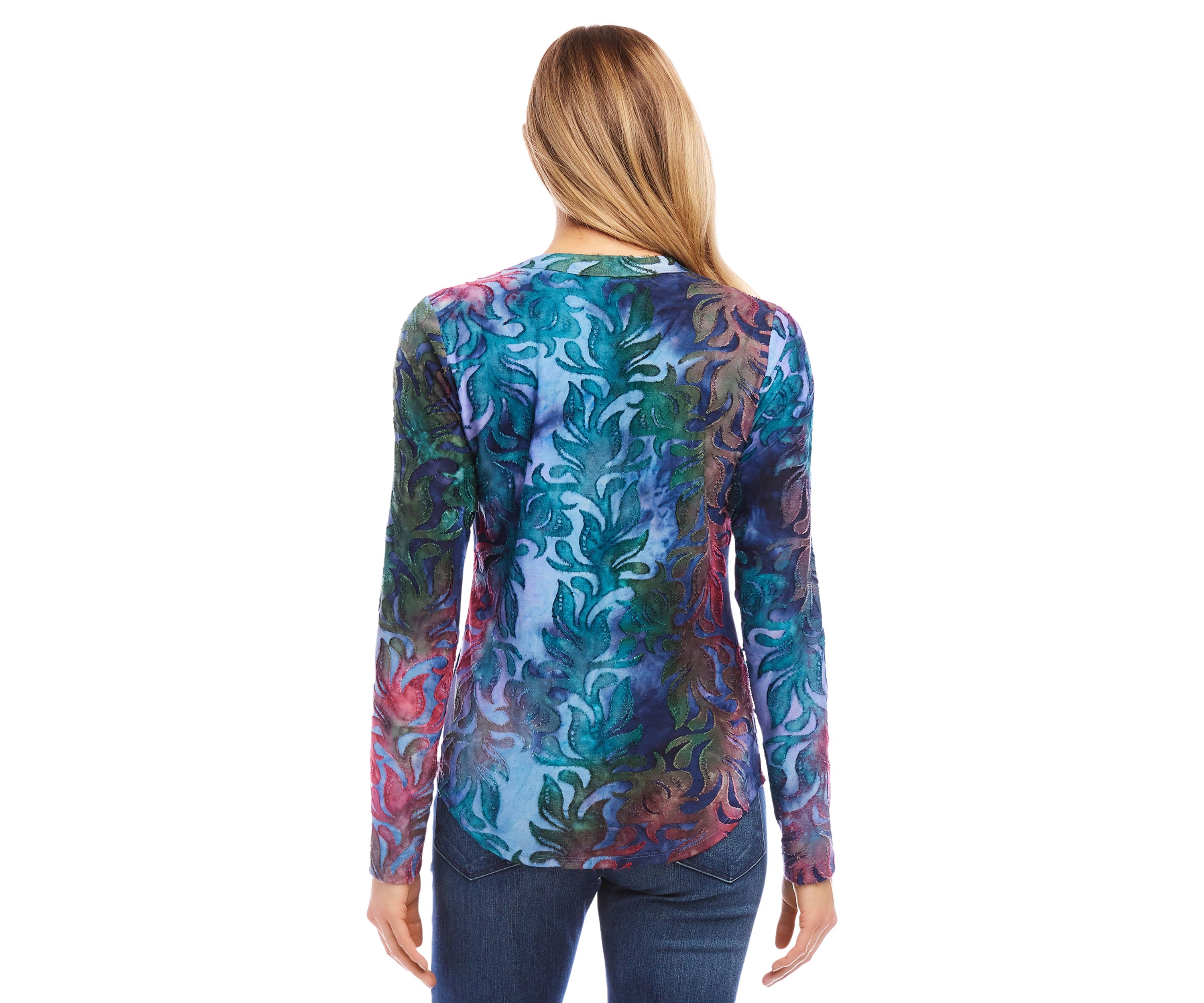 Petite Size Long Sleeve Burnout Top