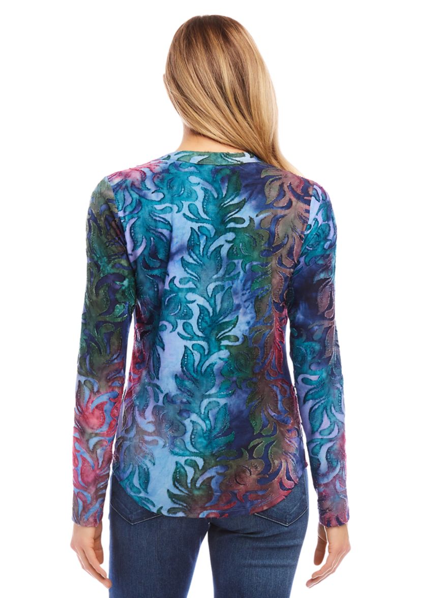 Petite Size Long Sleeve Burnout Top