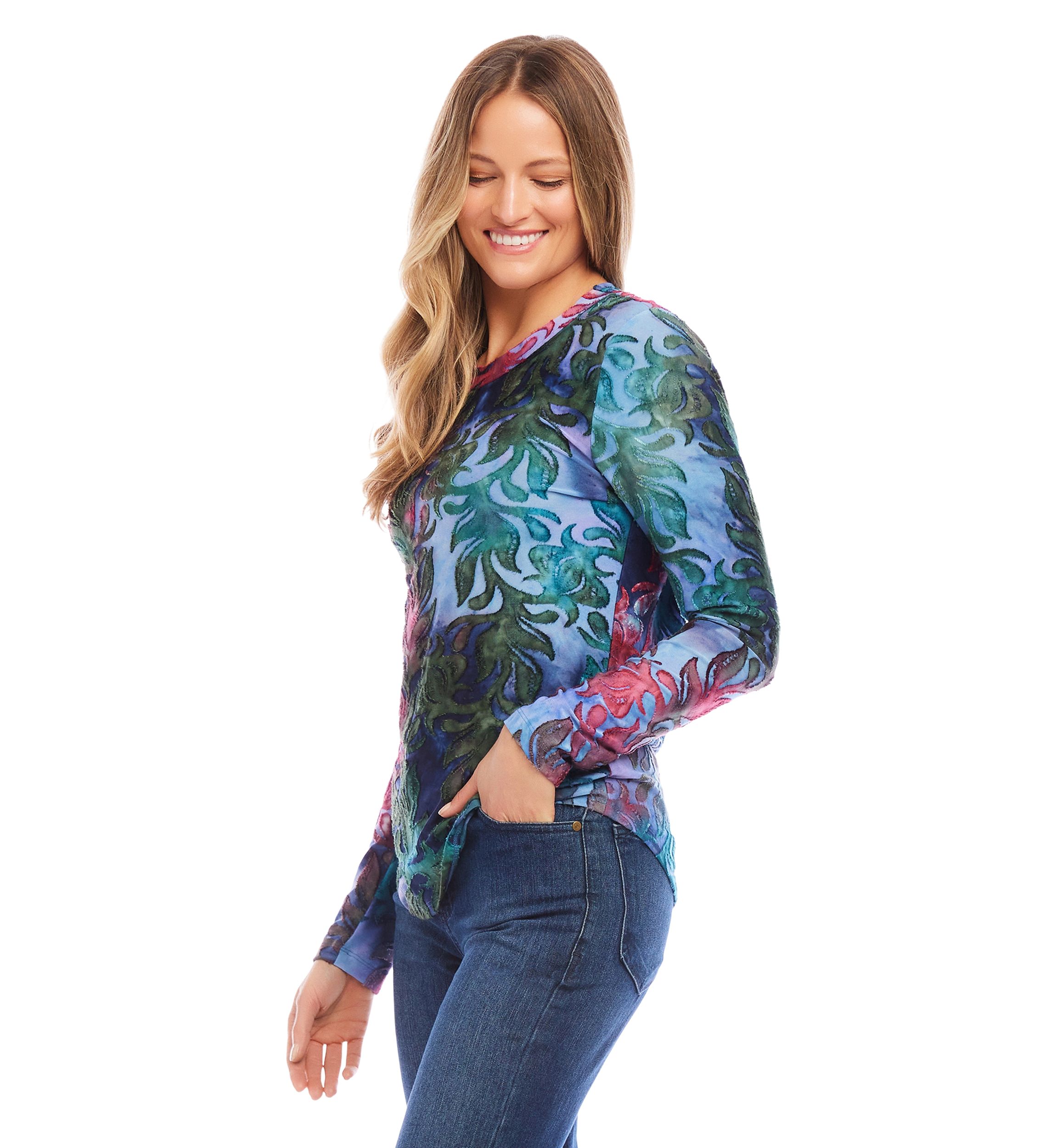 Petite Size Long Sleeve Burnout Top