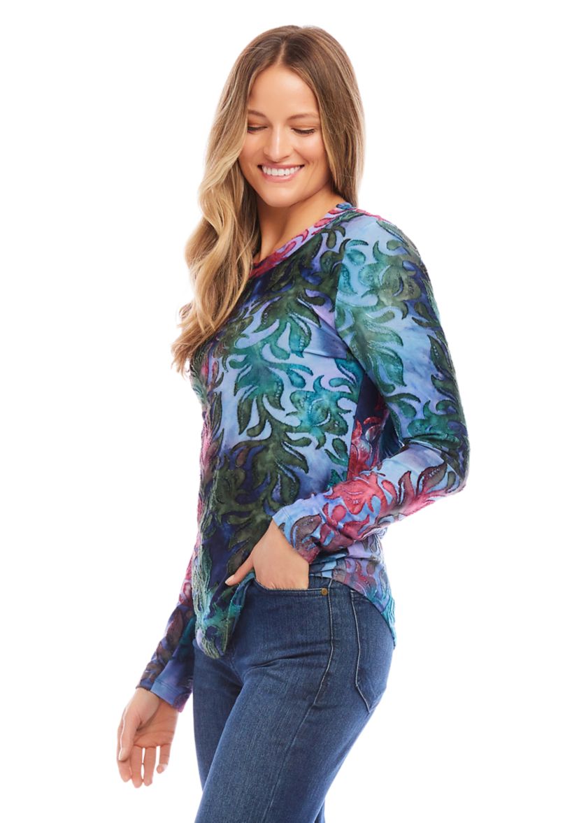 Petite Size Long Sleeve Burnout Top