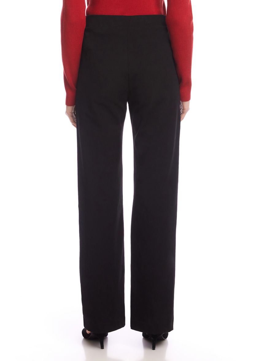 Womens Contrast Faux Leather Pocket Wide Leg Pants 