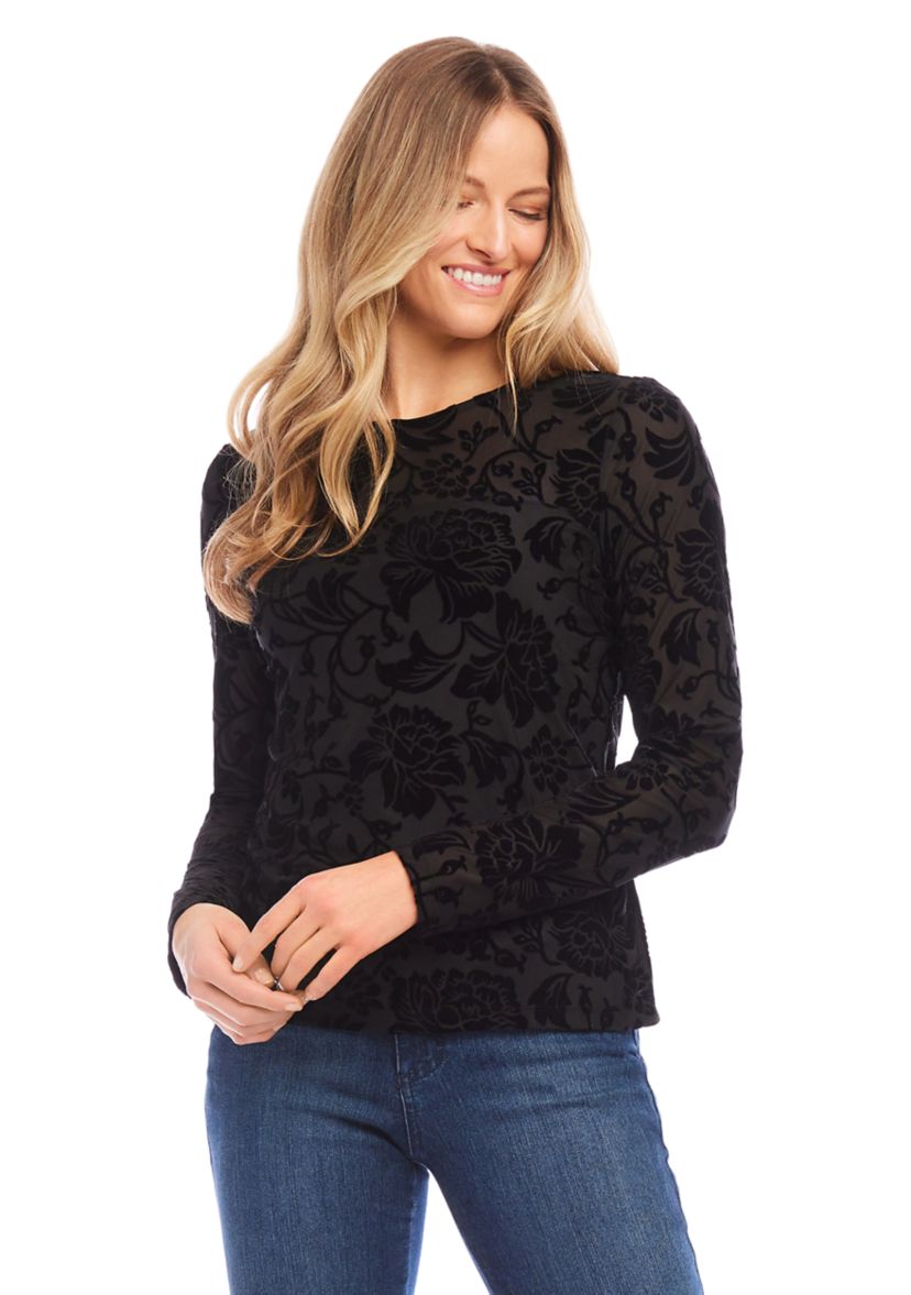 Petite Size Velvet Burnout Top