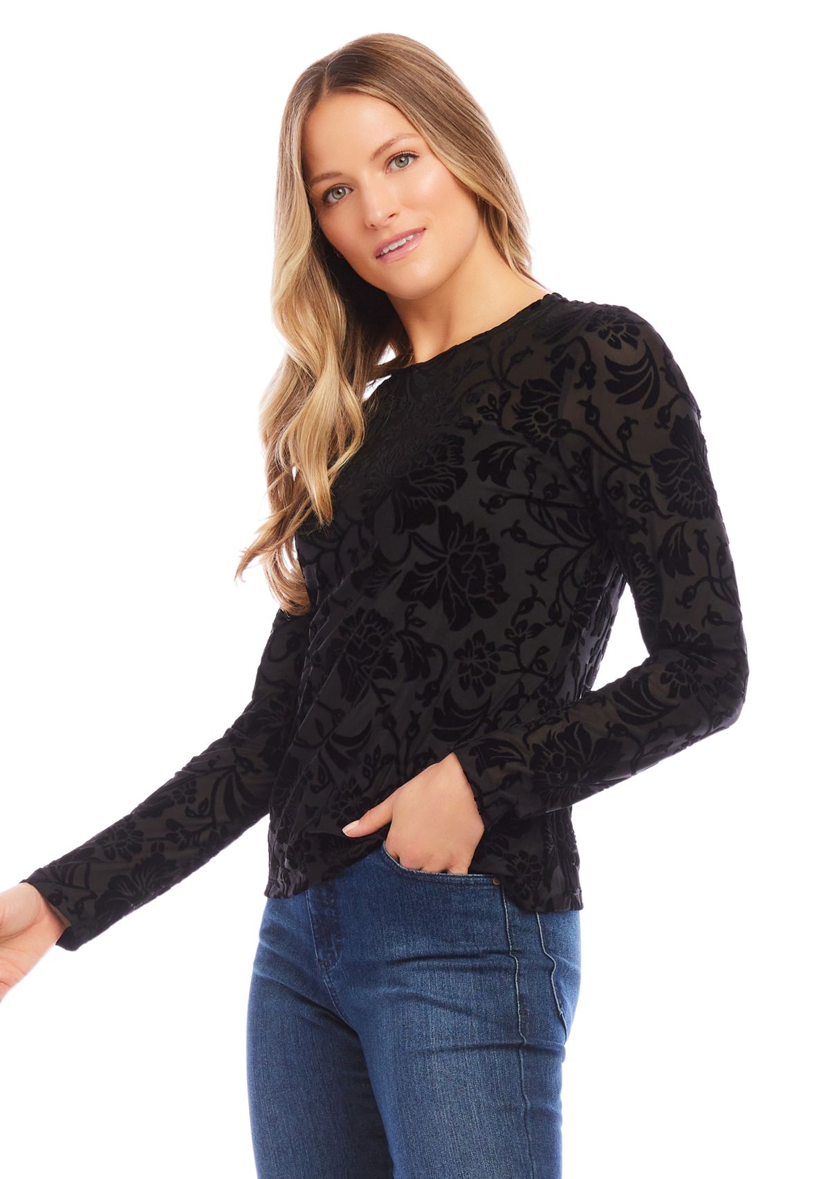 Petite Size Velvet Burnout Top