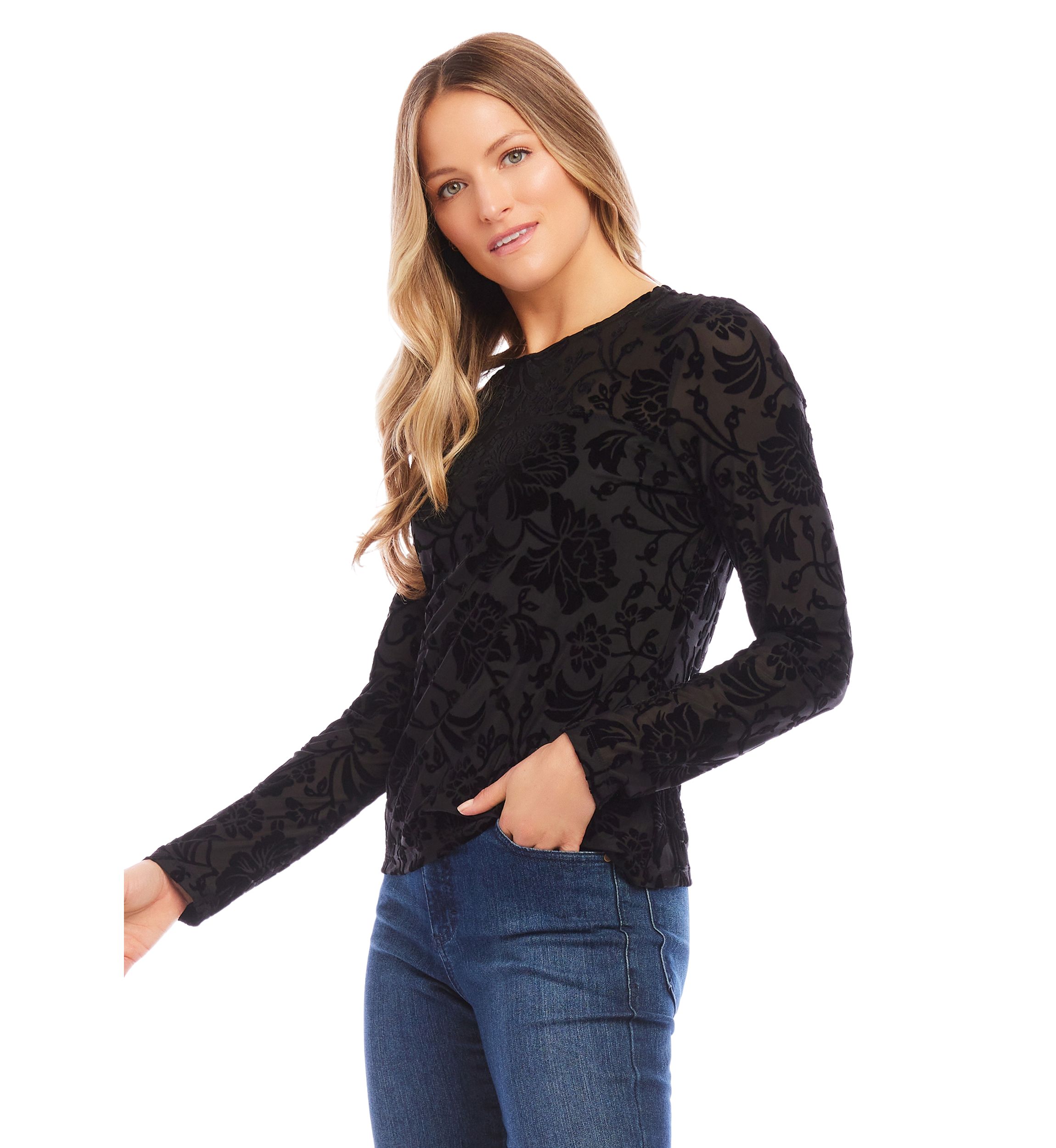 Petite Size Velvet Burnout Top