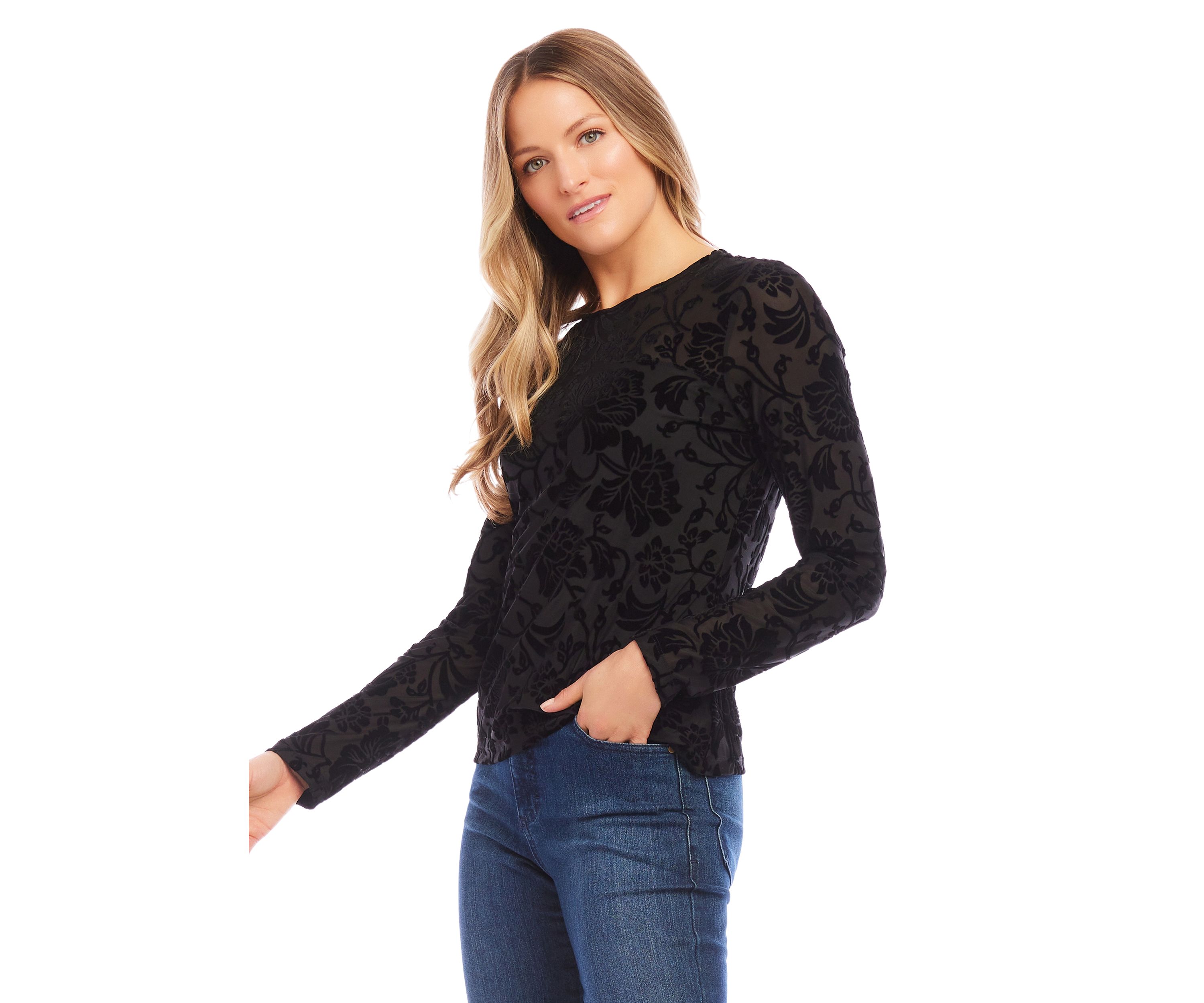 Petite Size Velvet Burnout Top