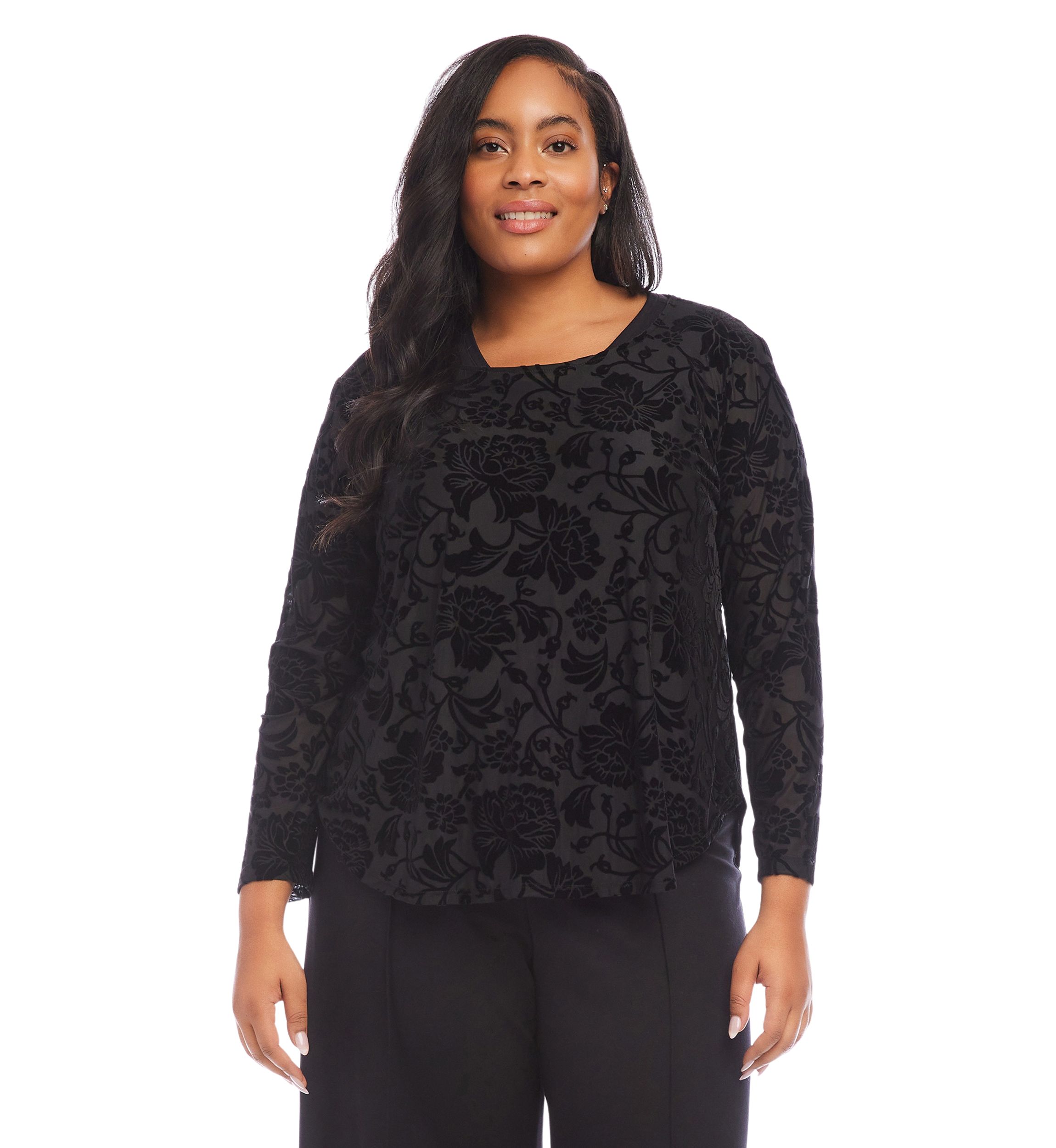 Plus Size Velvet Burnout Shirttail Top