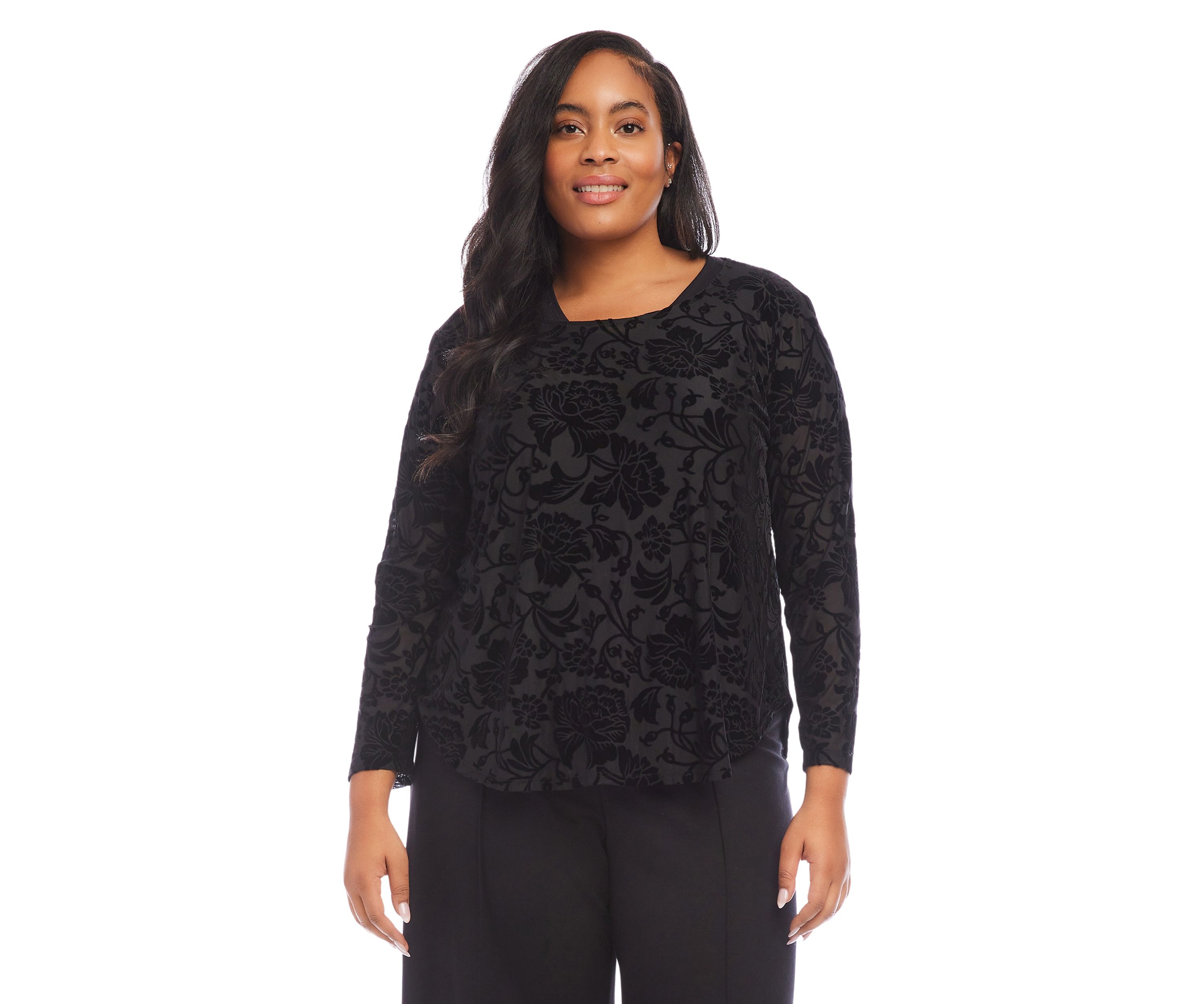 Plus Size Velvet Burnout Shirttail Top
