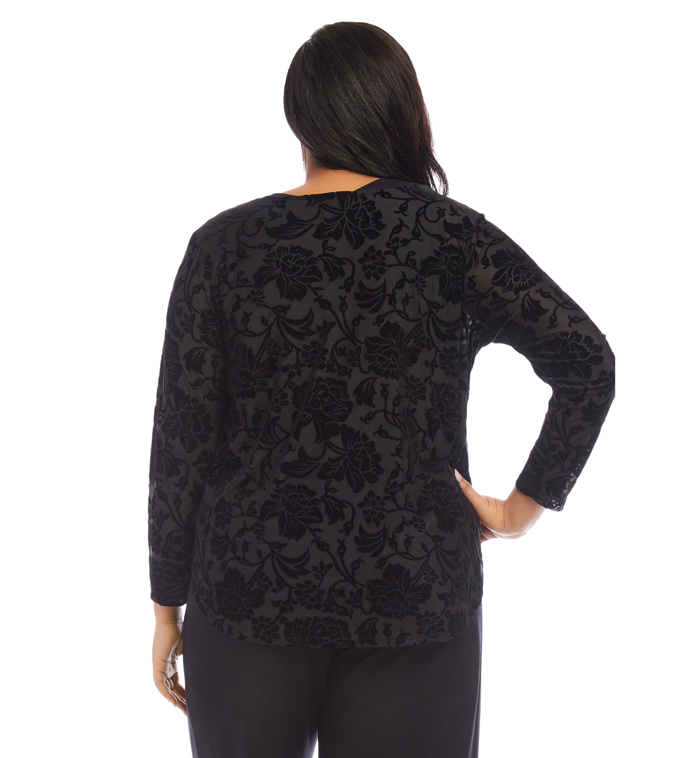 Plus Size Velvet Burnout Shirttail Top