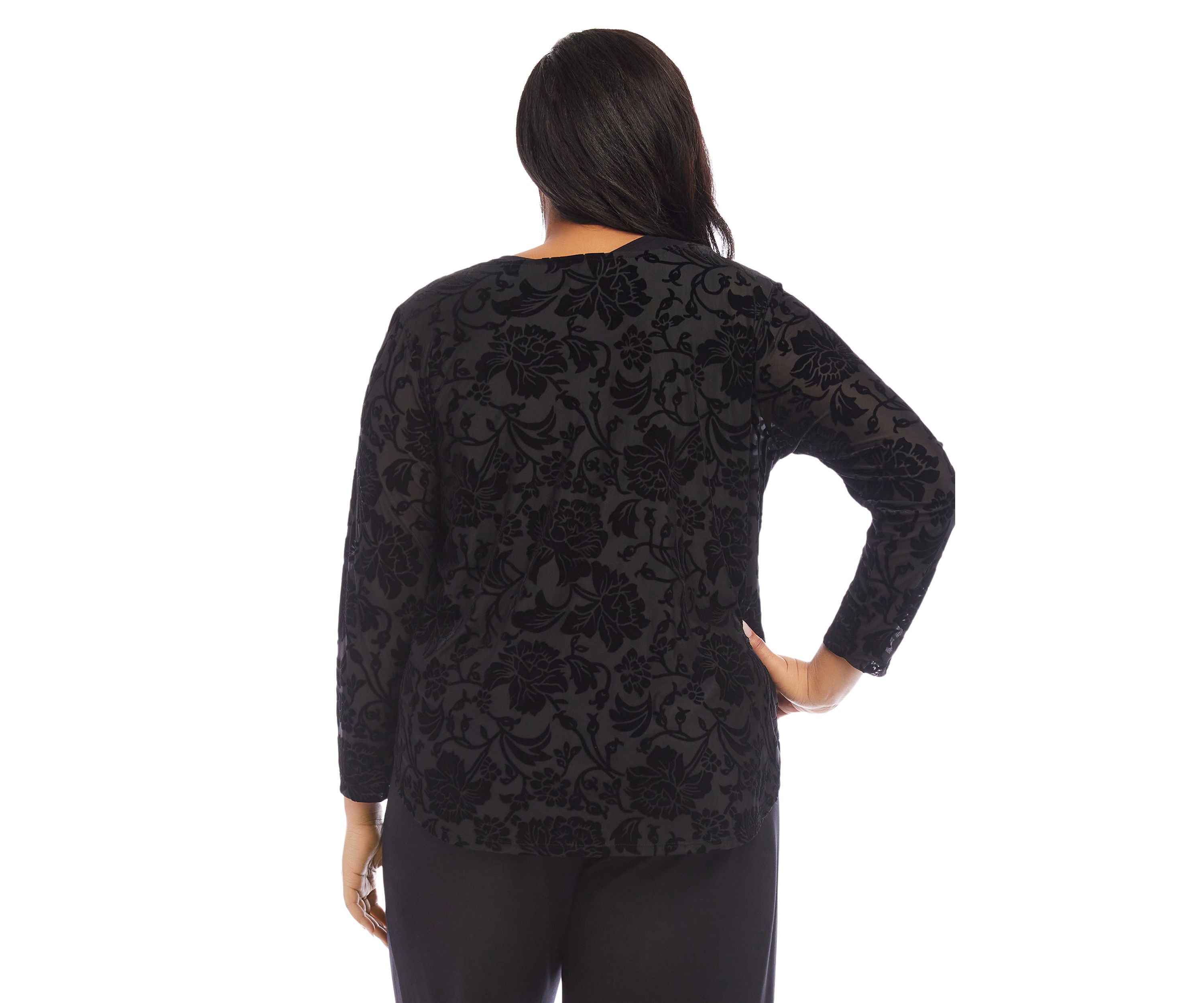 Plus Size Velvet Burnout Shirttail Top