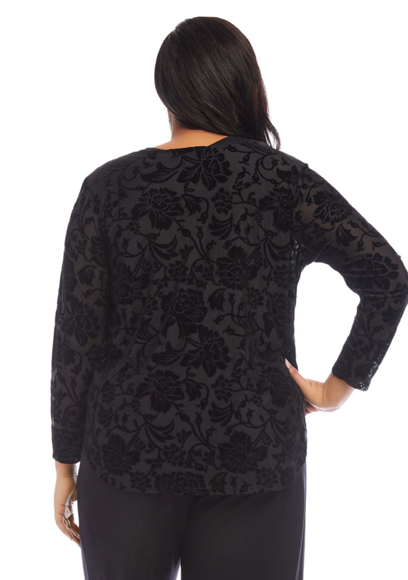 Plus Size Velvet Burnout Shirttail Top