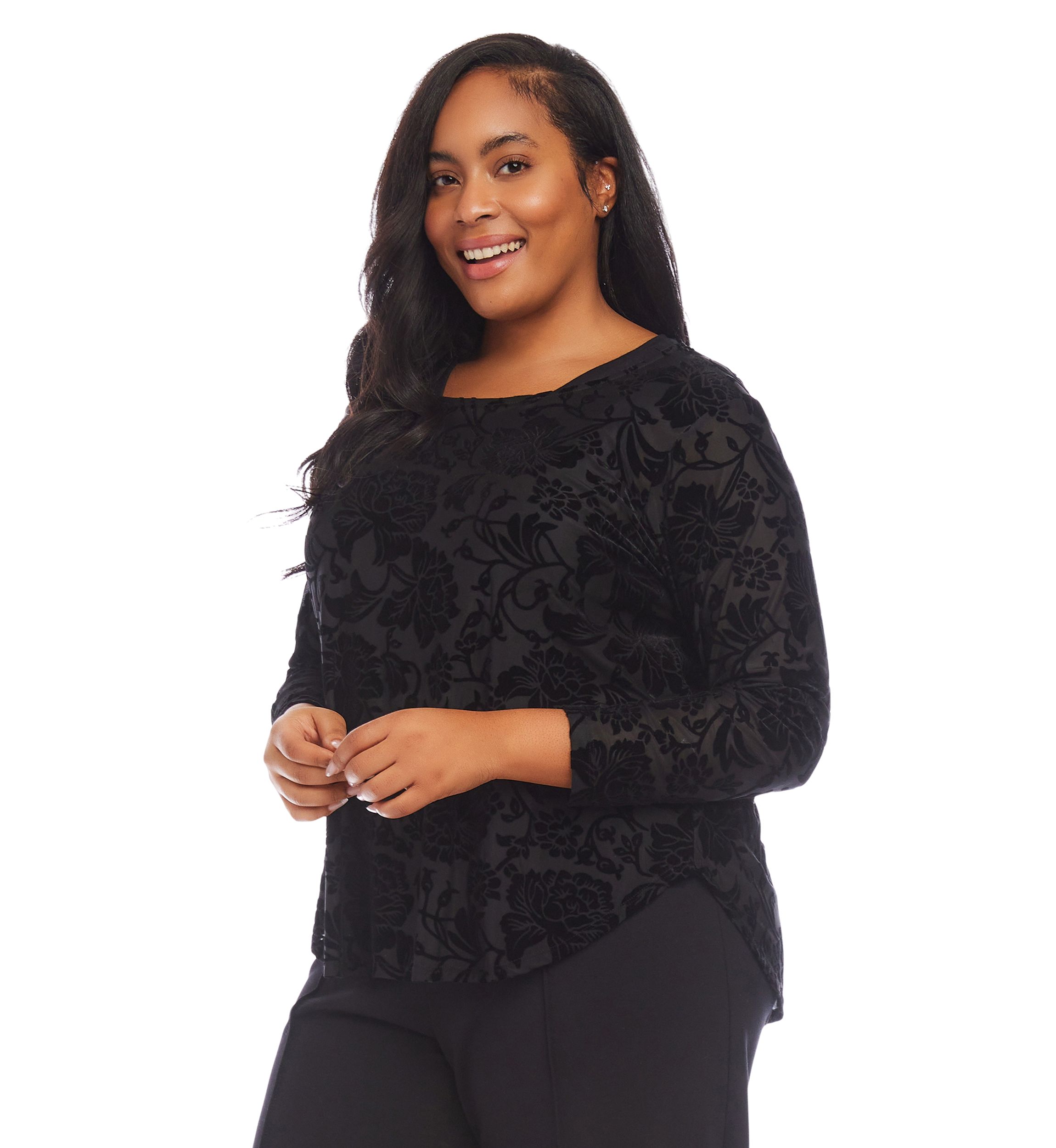 Plus Size Velvet Burnout Shirttail Top