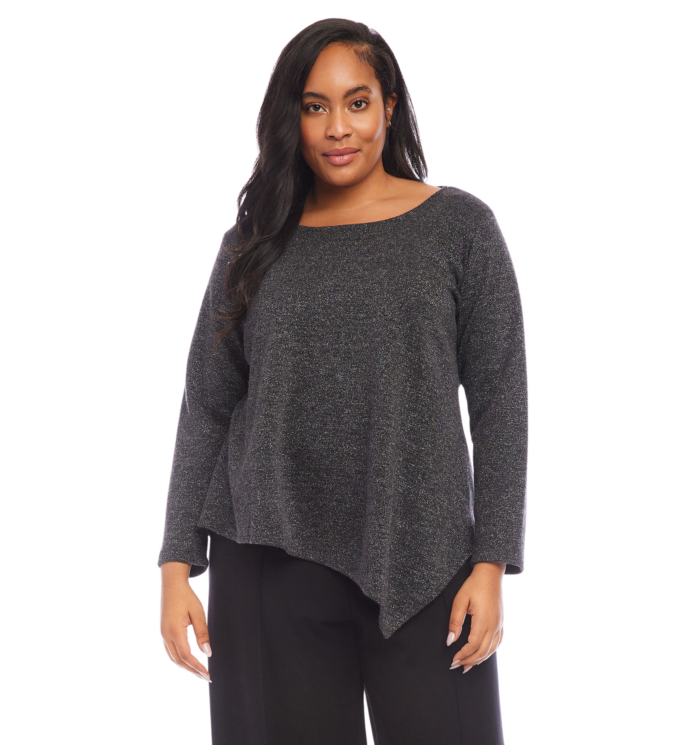 Plus Size Long Sleeve Metallic Asymmetric Top