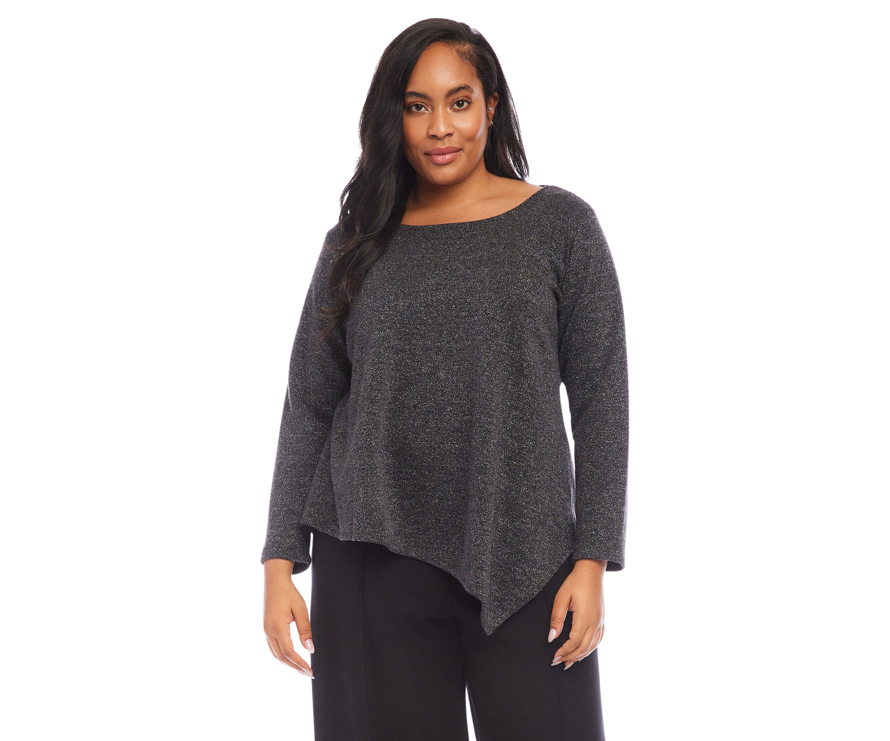 Plus Size Long Sleeve Metallic Asymmetric Top