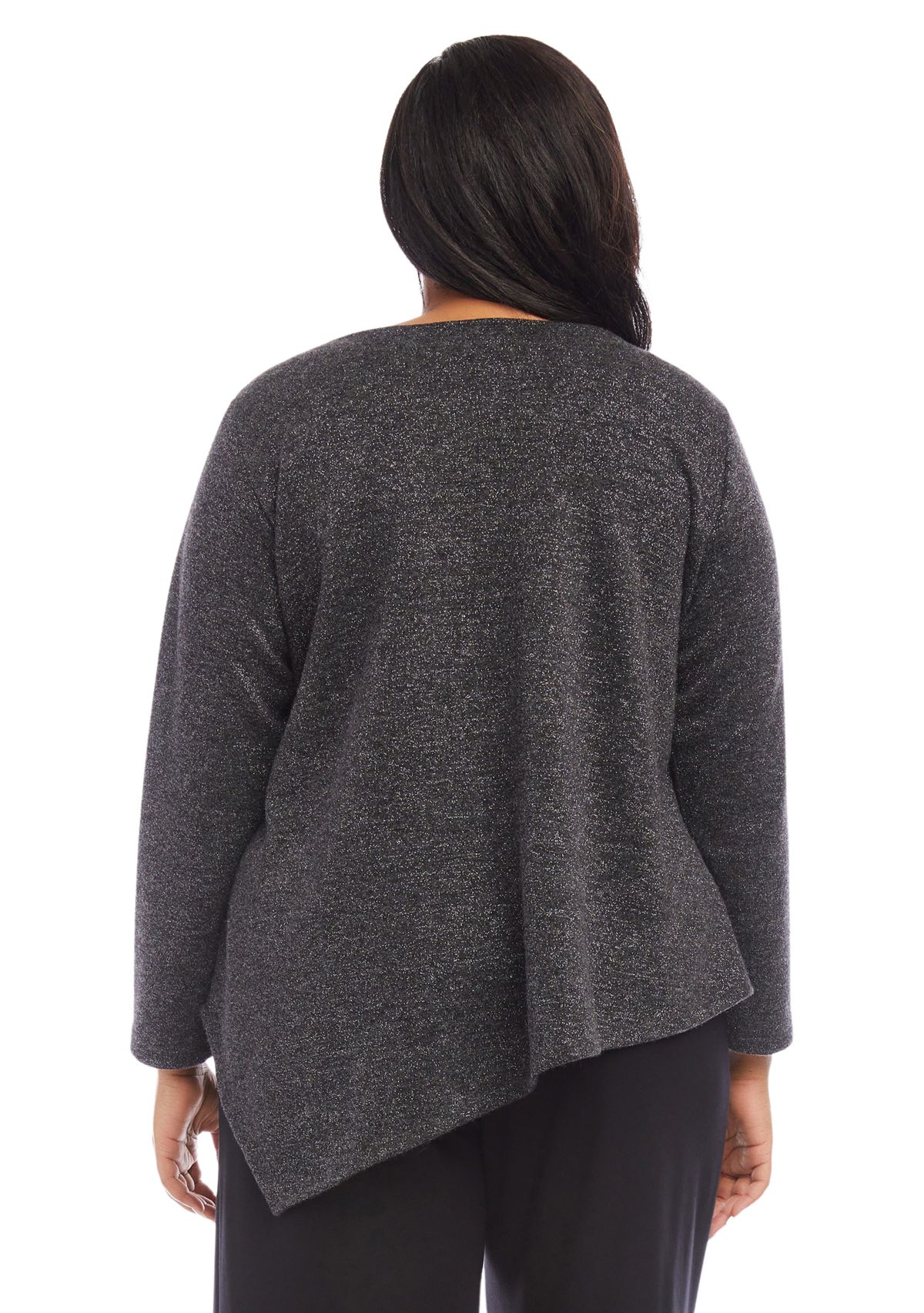 Plus Size Long Sleeve Metallic Asymmetric Top