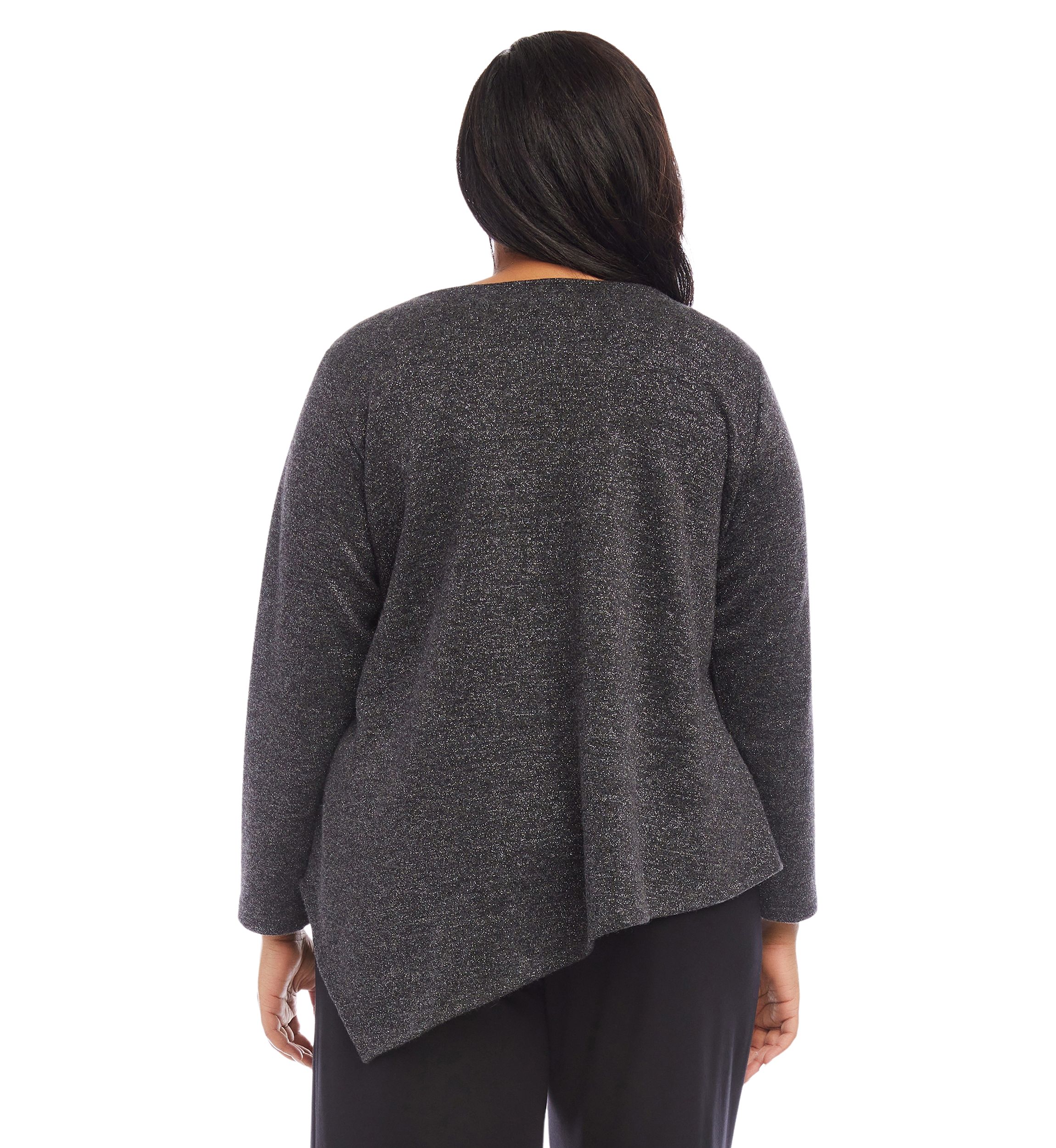 Plus Size Long Sleeve Metallic Asymmetric Top