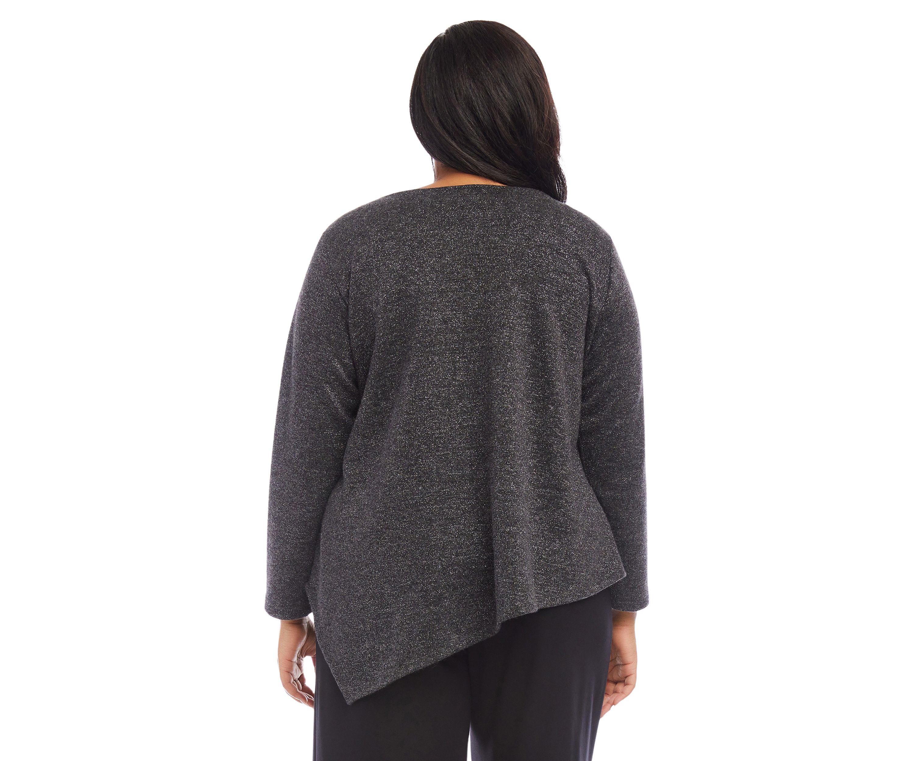 Plus Size Long Sleeve Metallic Asymmetric Top
