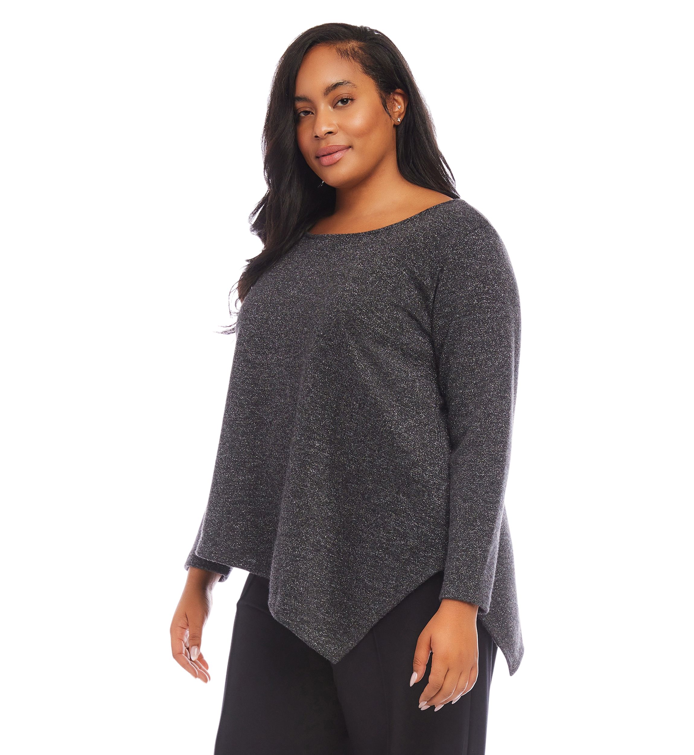 Plus Size Long Sleeve Metallic Asymmetric Top