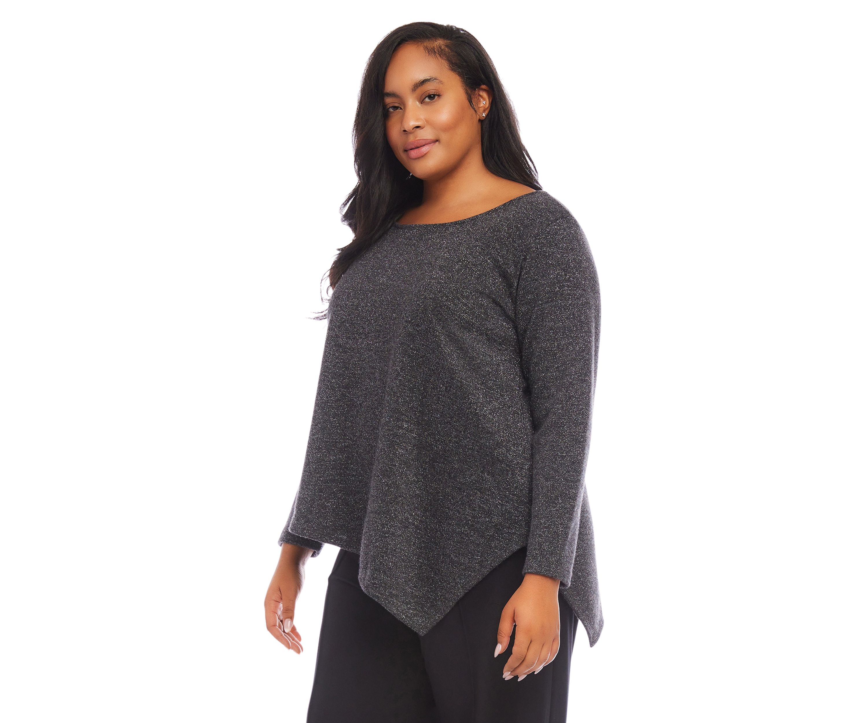 Plus Size Long Sleeve Metallic Asymmetric Top