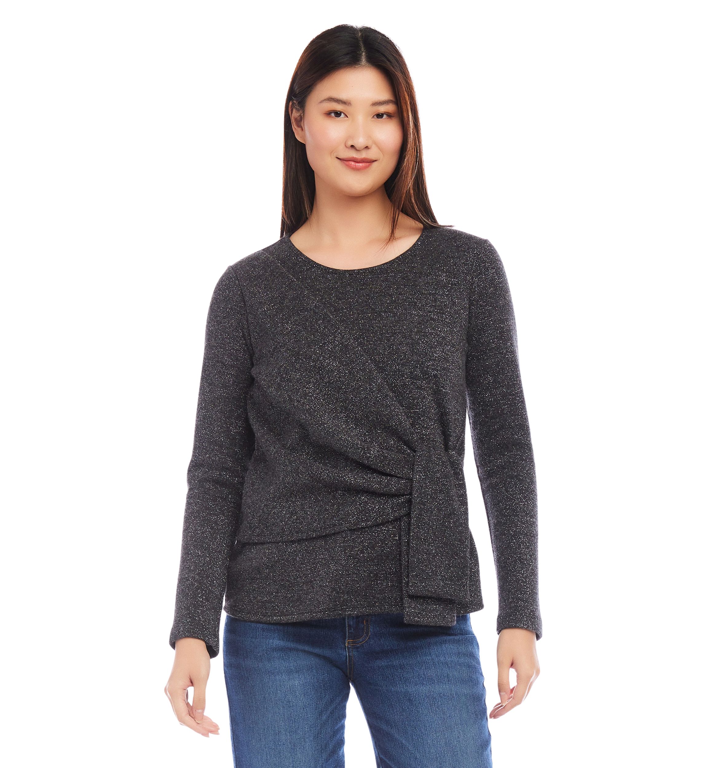Petite Size Side Tie Metallic Top