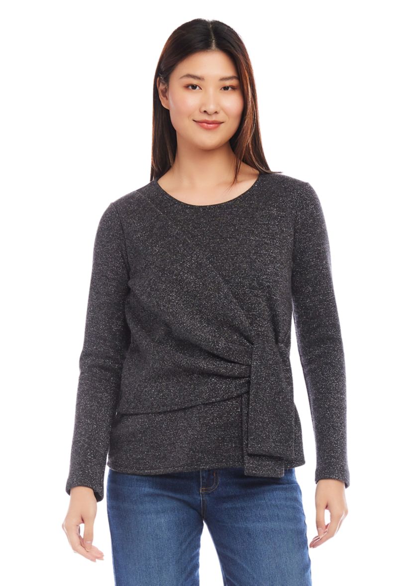 Petite Size Side Tie Metallic Top