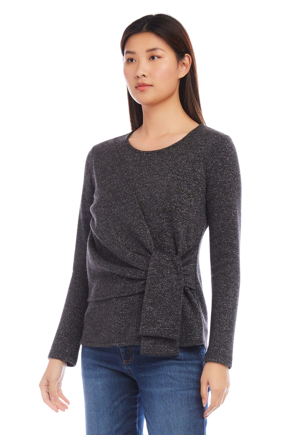 Petite Size Side Tie Metallic Top