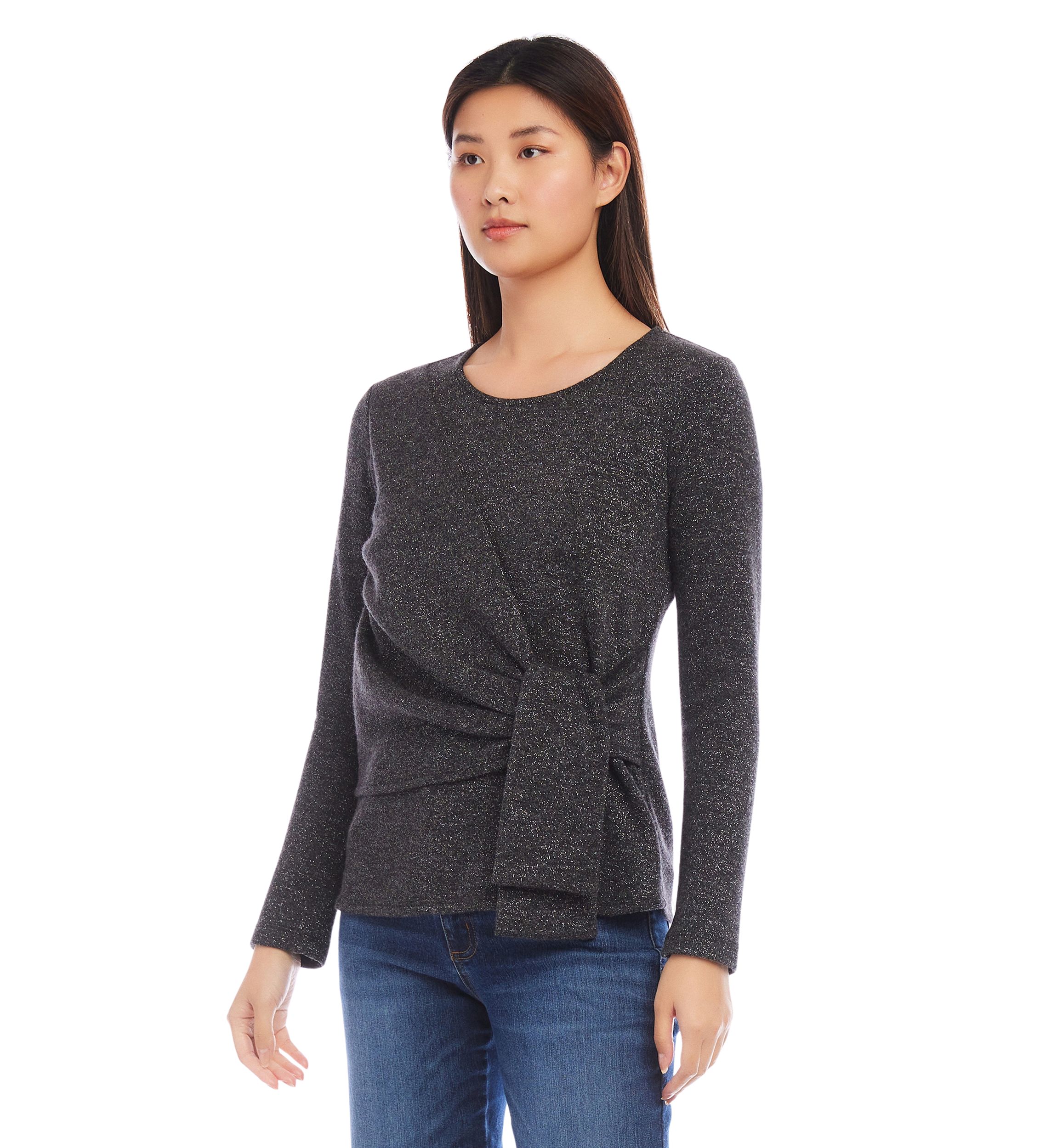 Petite Size Side Tie Metallic Top