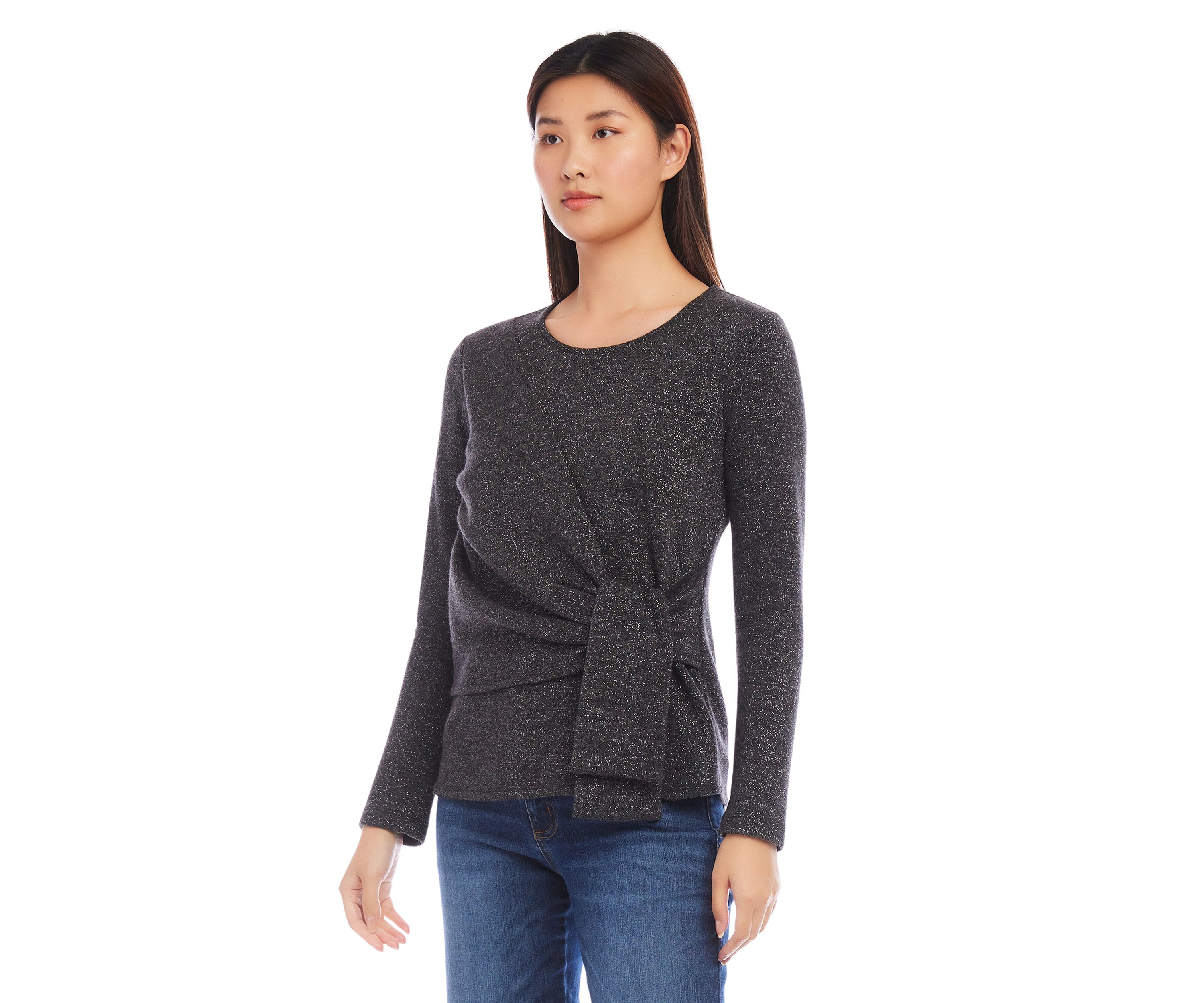 Petite Size Side Tie Metallic Top
