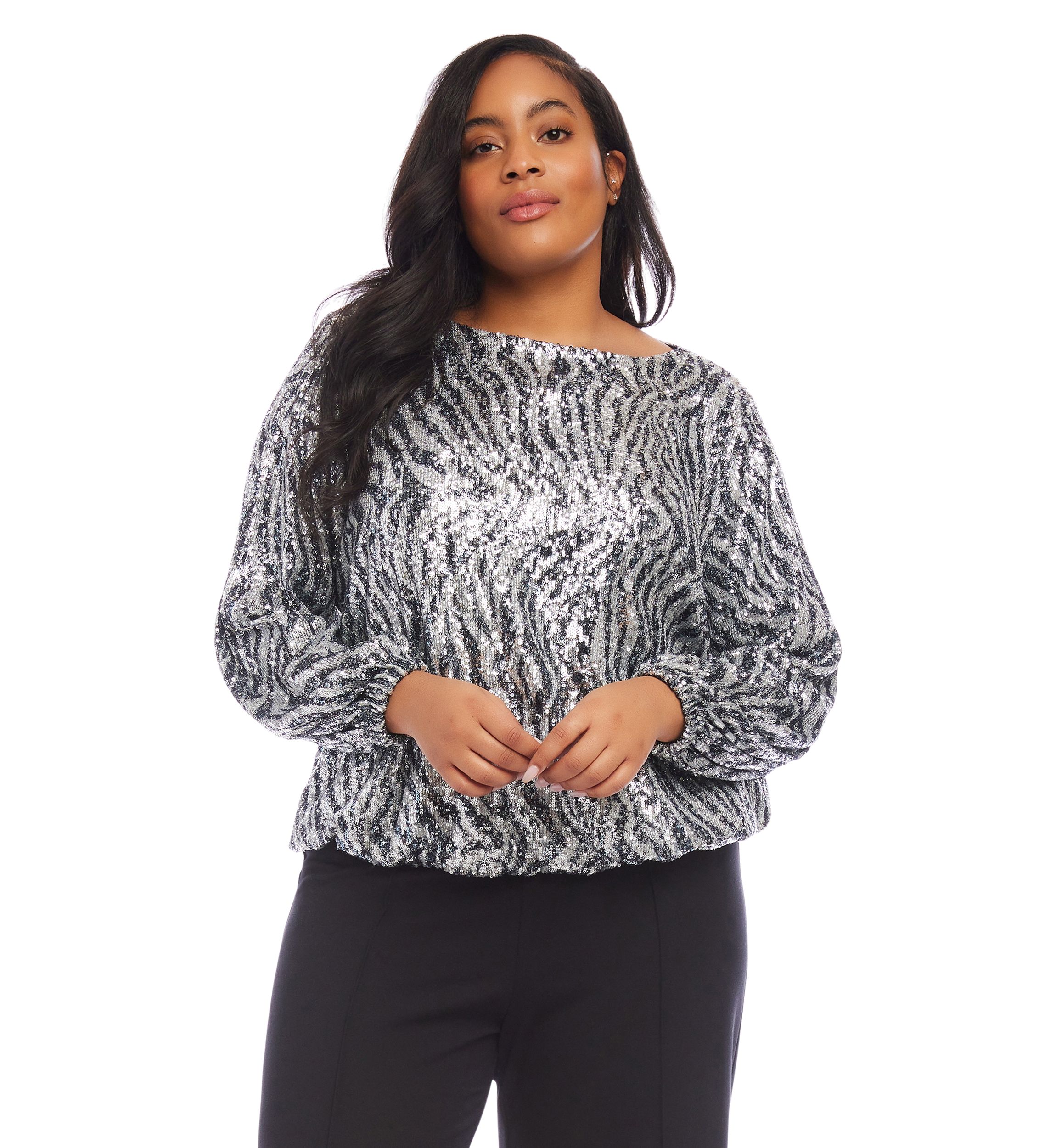 Plus Size Sequin Boatneck Top