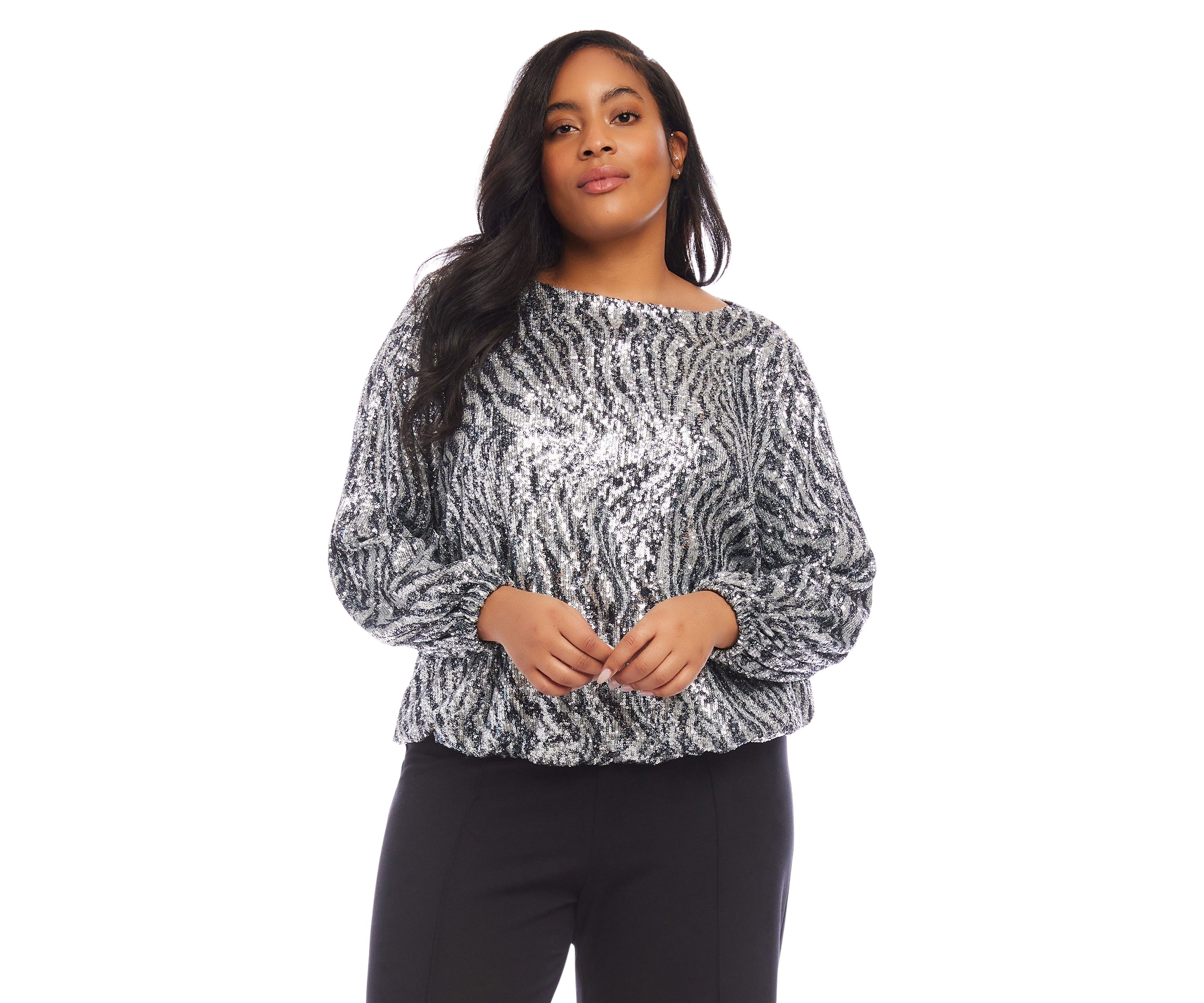 Plus Size Sequin Boatneck Top