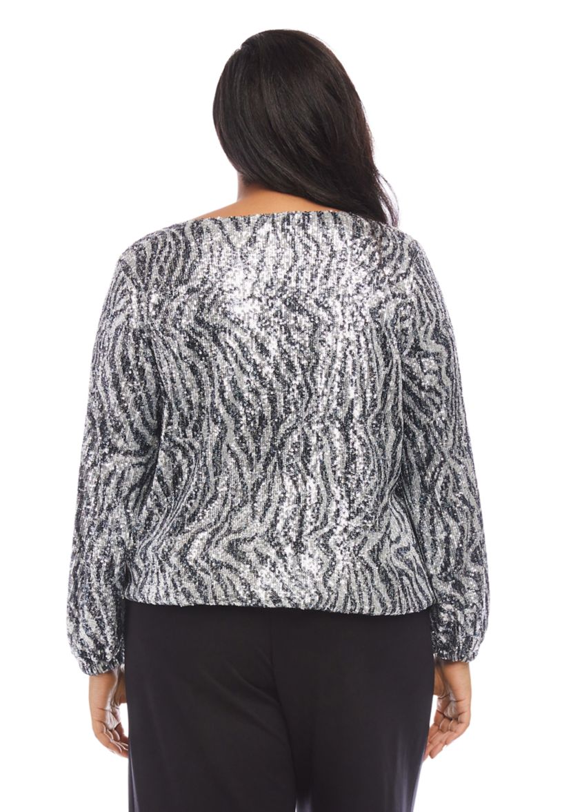 Plus Size Sequin Boatneck Top