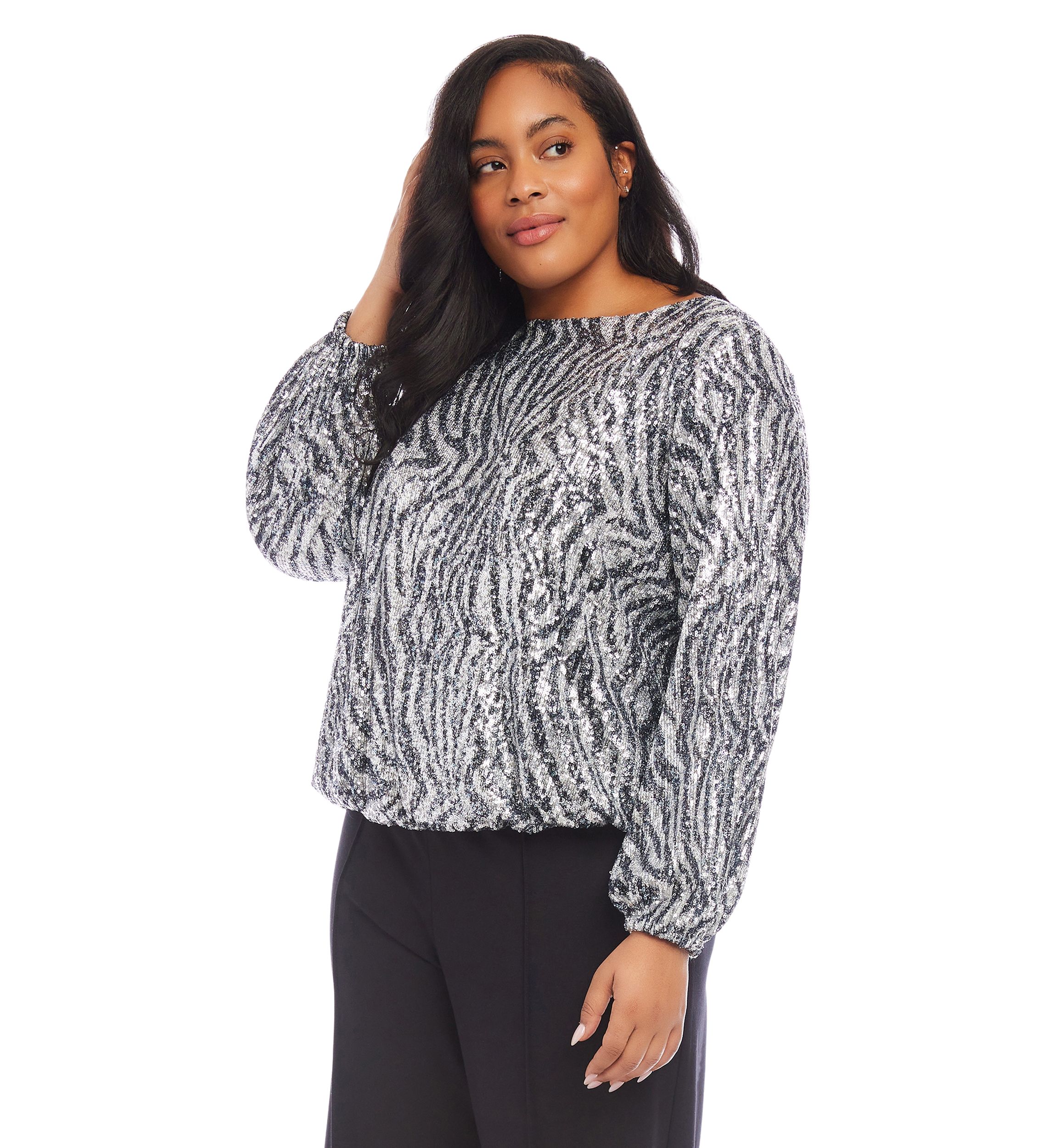 Plus Size Sequin Boatneck Top