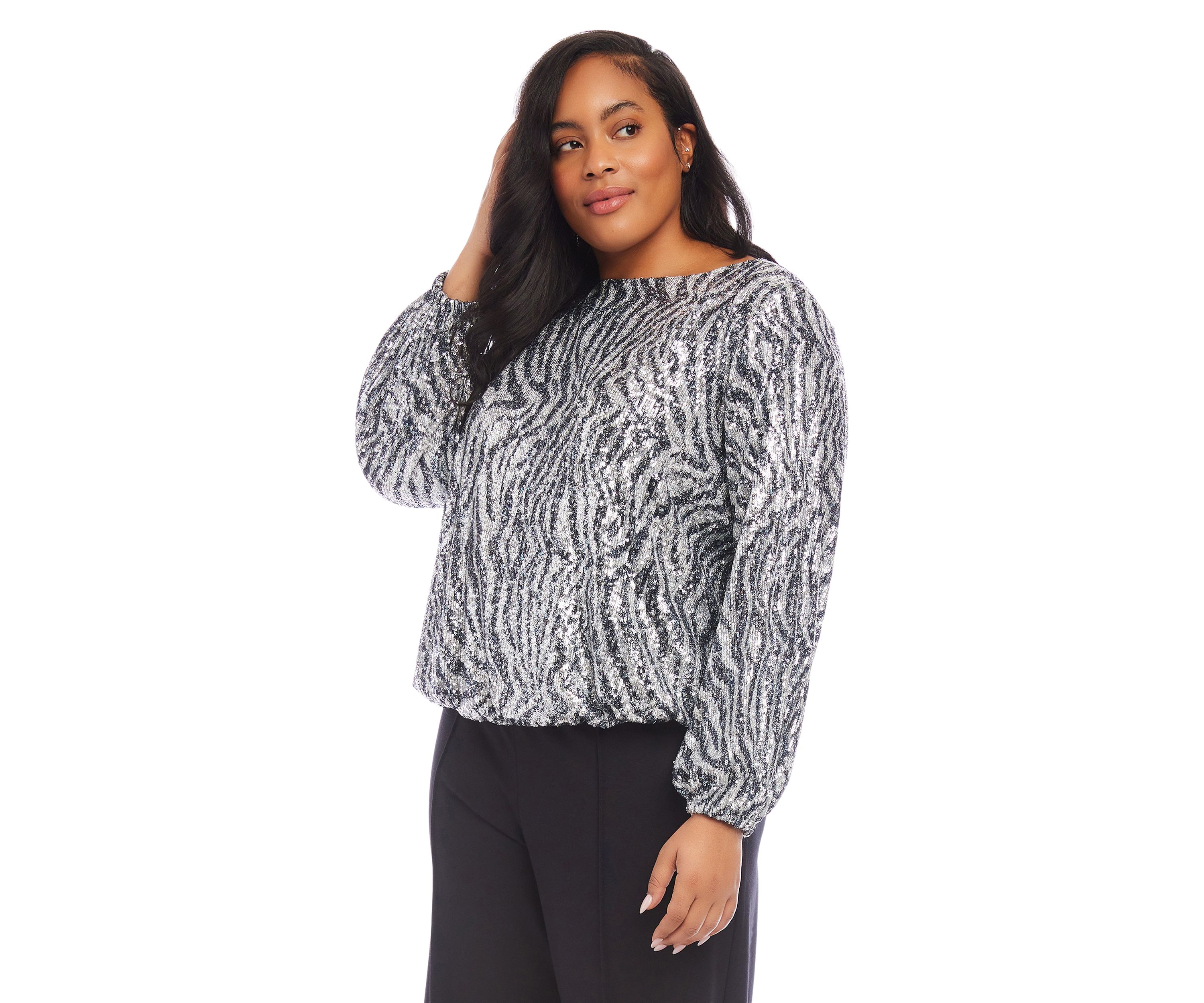 Plus Size Sequin Boatneck Top