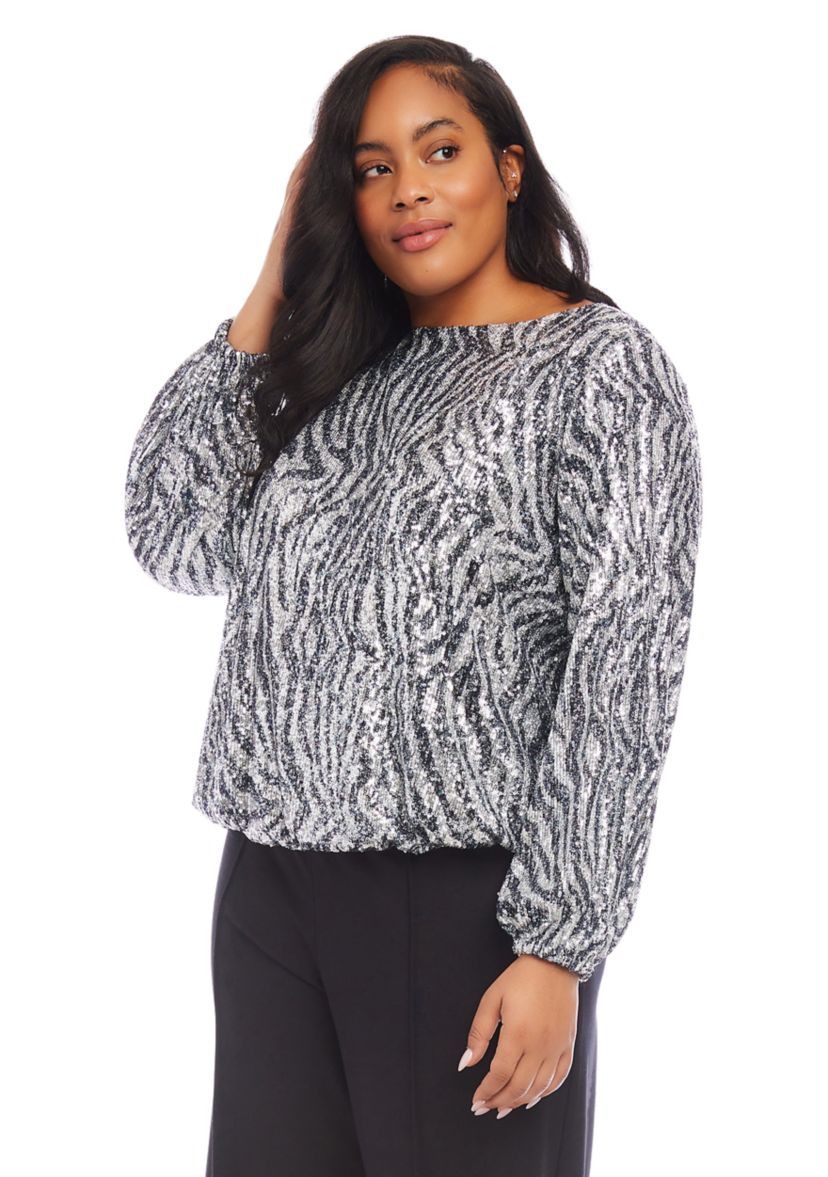 Plus Size Sequin Boatneck Top