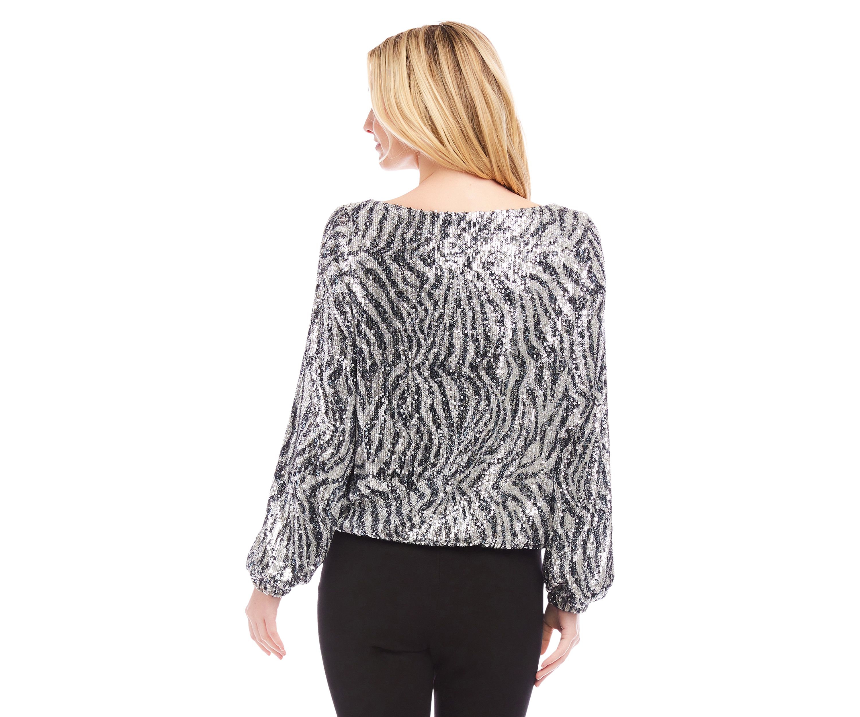 Womens Sequin Boat Neck Top