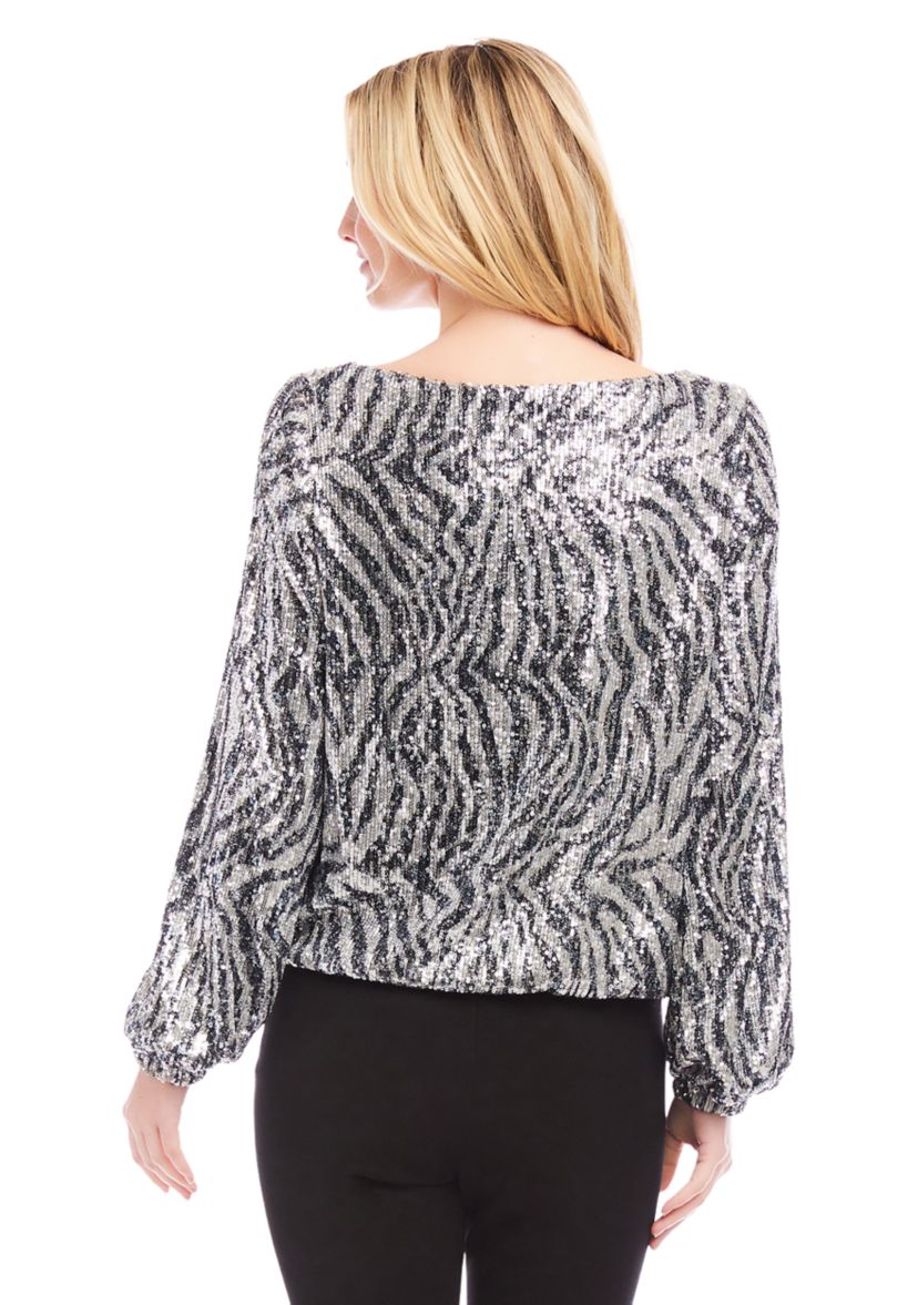Womens Sequin Boat Neck Top